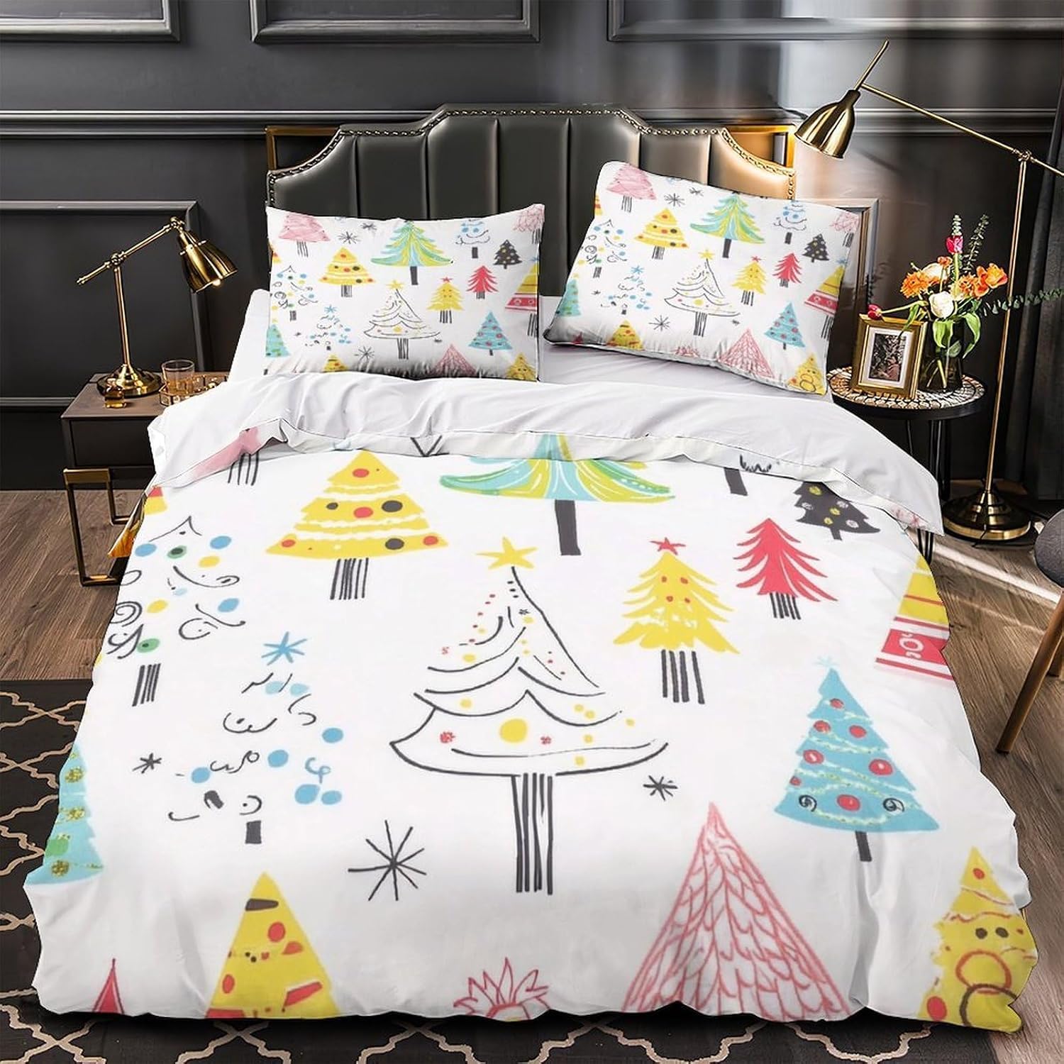 Funda Nordica Cama 135/150 árbol de Navidad Ropa de Cama 3D Dibujos Animados InfantilesMicrofibra Suave 3 Piezas Include 1 Fundas Nórdica 200x200 cm y 2 Fundas de Almohada 50x75cm E-1629