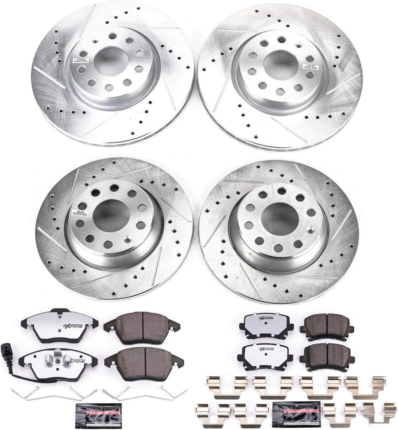 PowerStop Front and Rear Brake Kit for Audi A3 2006-09 |A3 Quattro 2006-09 |Volkswagen GTI 2006-10 |Jetta 2006-10 - Carbon-Fiber Ceramic Z26 Brake Pads + Drilled & Slotted Rotors Upgrade, K2260-26