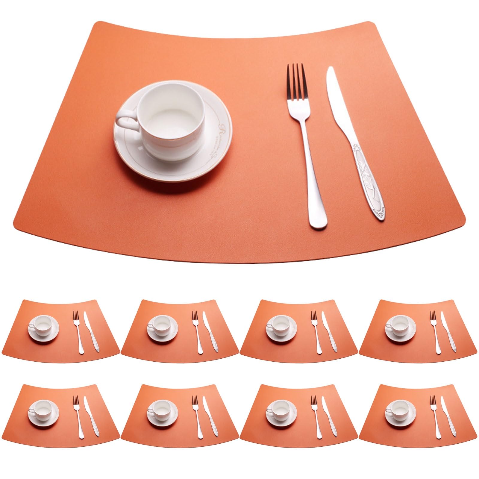 Keilförmige Tischsets für runde Tische, 4er-/6er-/8er-Pack, leicht zu reinigende Tischsets aus Kunstleder für den Küchen-/Esstisch, 50 x 32 cm(Orange,Set of 8)