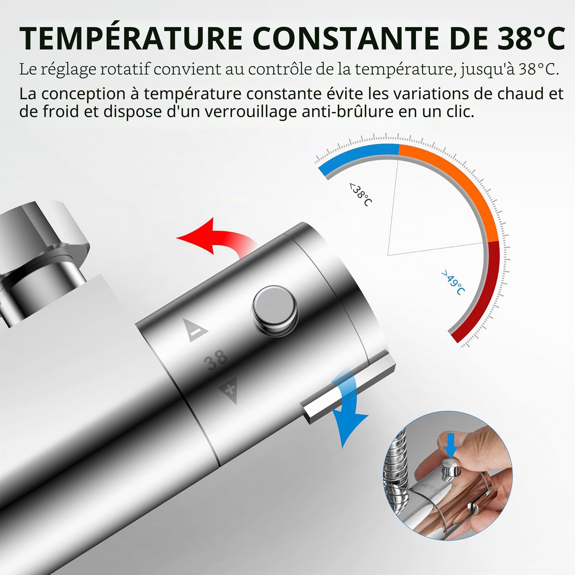 KOMIRO Colonne de Douche Thermostatique, Colonne de Douche avec Mitigeur, Hauteur Réglable, 26 x 19 cm Douche de Tête, Ensemble de Douche pour Salle de Bain, Carré, Chromé