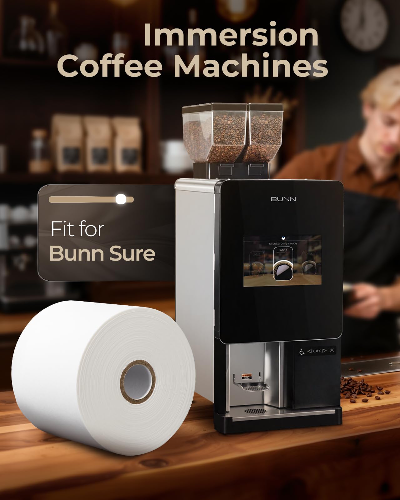 50766.0001 - Rollo de papel de filtro para cafetera Bunn Sure Immersion de 9 x 9 x 8 pulgadas, blanco, papel de filtro de alta densidad para filtración precisa y café transparente, ideal para uso