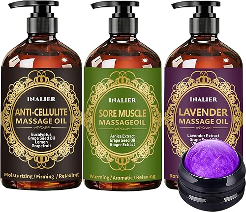 Aceites de masaje para terapia de masaje, kit de masaje regalos para mujeres y hombres con árnica, lavanda, regalos de spa, paquete de 3 aceites de
