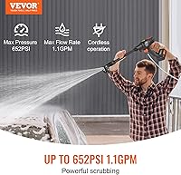 Vista 5 de VEVOR Cordless Pressure Washer, 652-PSI 1.1 GPM Portable Power Cleaner, Handheld High-Pressure Car Washer Gun with 4.0Ah Battery, Charger, 6-in-1