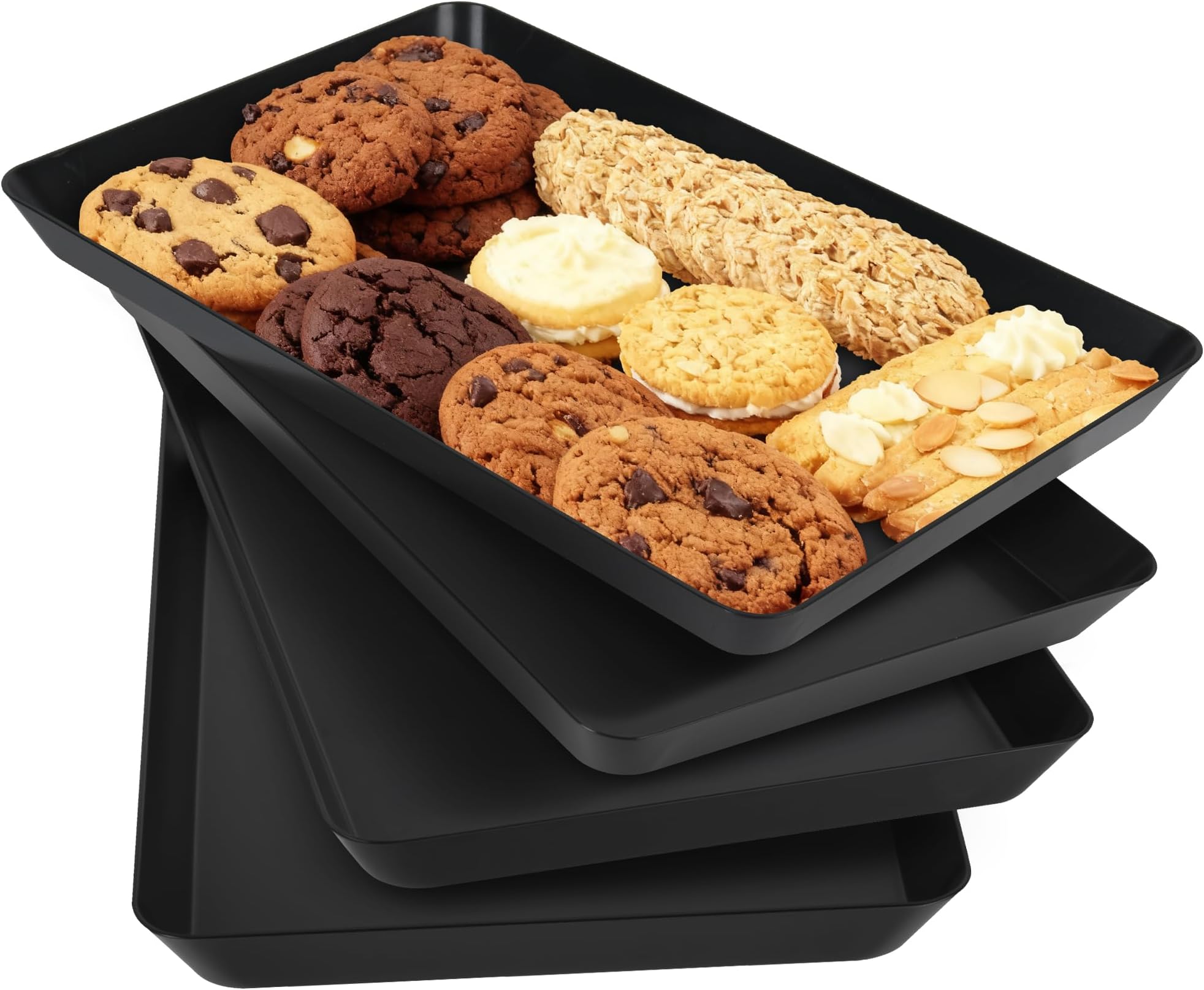 DCA 4 Pack Black Serving Tray for Entertaining,Grilling BBQ Accessories, Serving Platters for Snacks, Donuts, Appetizers, Desserts, Plastic Serving Trays for Party and Household Organization‌