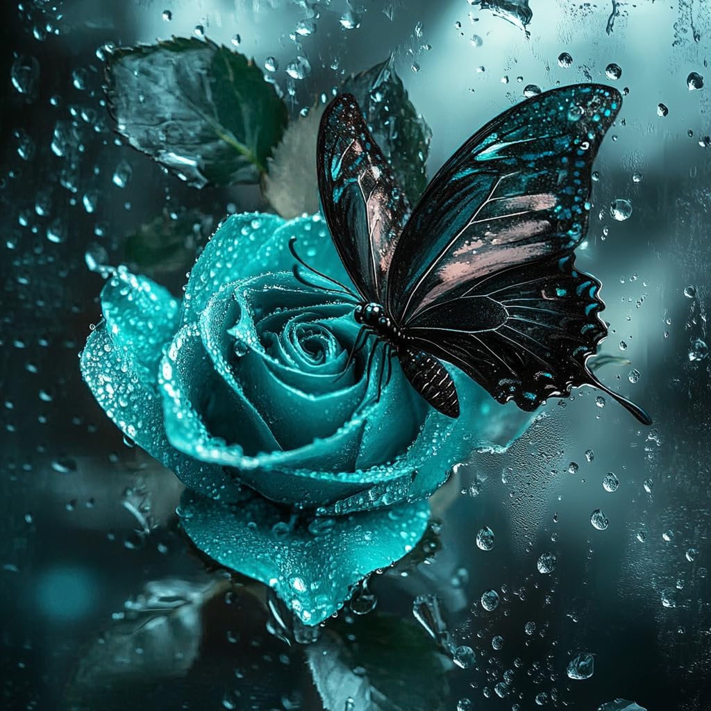 Moohue Cross Stitch Supplies 14 Counted Cross Stitch Kits for Adults Rose Butterfly Stamped Printed Cross Stitch Patterns (Blue Rose and Butterfly)