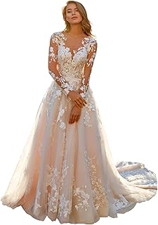 Women's Elegant Lace Beach Wedding Dresses for Bride 2025 with Sleeves Wedding Bridal Gowns YZTS014 - Buy now
