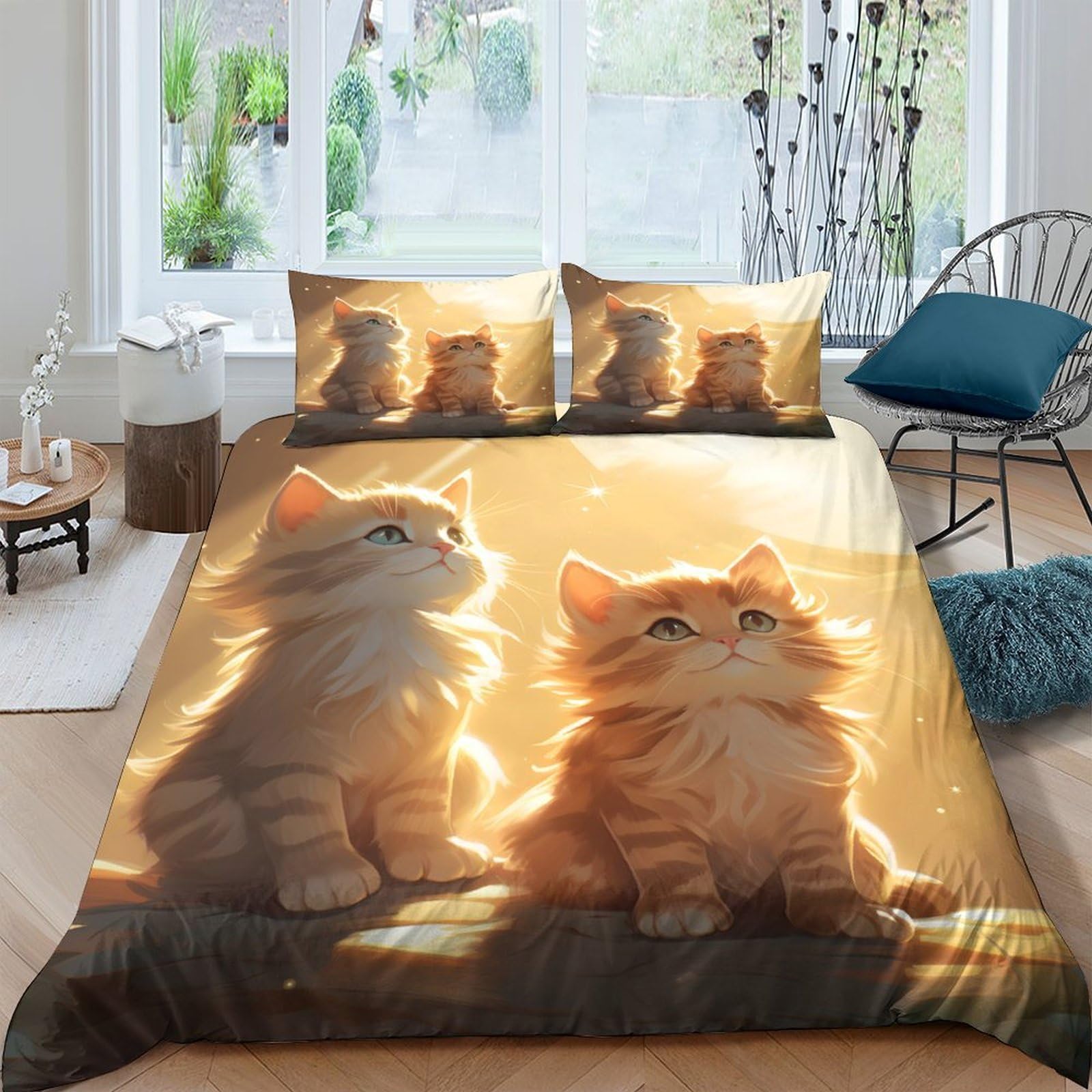 Ctjqhvkz Style-5 3D Printed Sunlit Cat Fitted Sheet Microfiber Soft Breathable Golden Kitten Mattress Cover For Bedroom Dorm Decor Single（135X200cm）