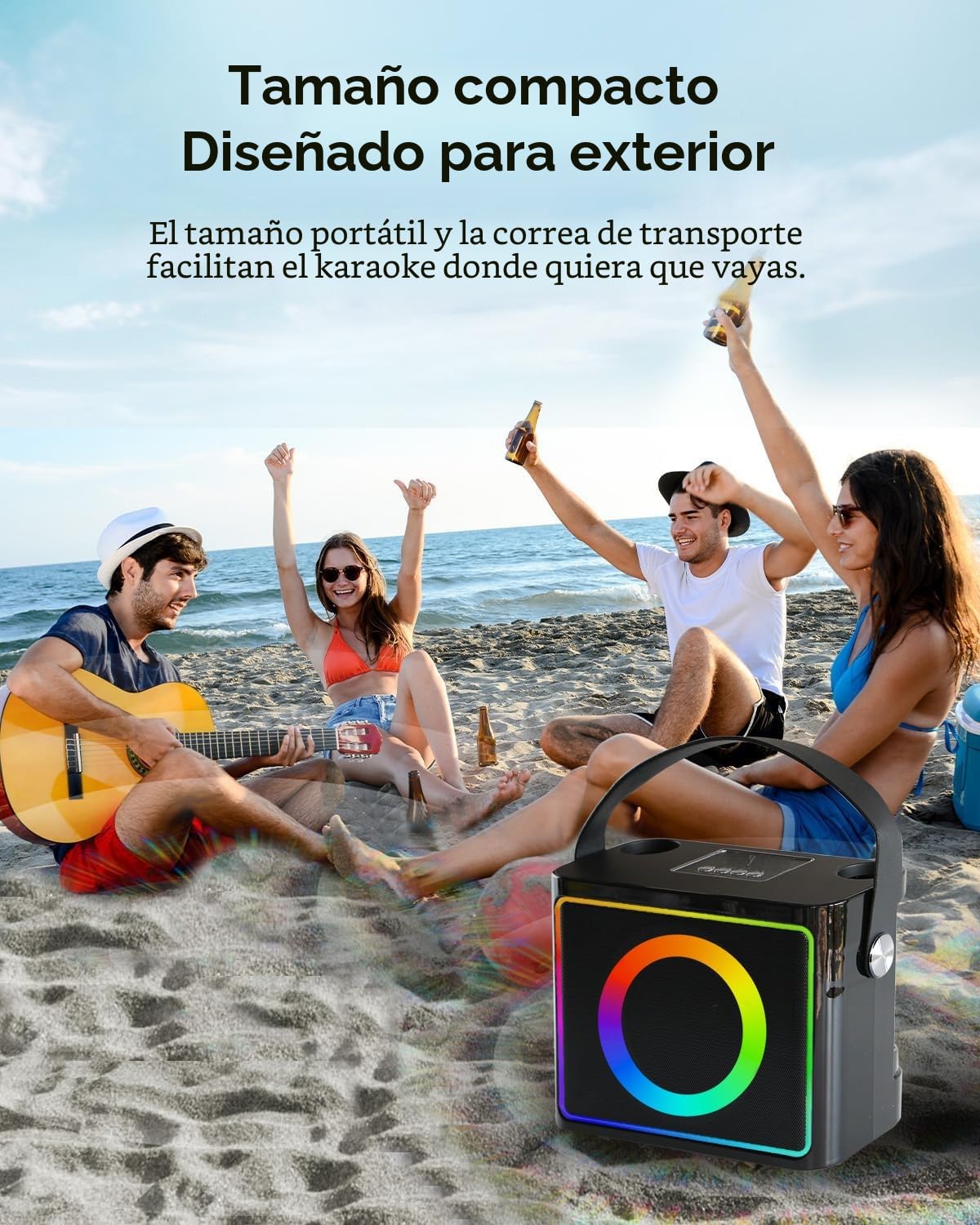 Karaoke 2 microfonos inalambricos,máquina de Karaoke portátil para Adultos y niños, Altavoz Bluetooth portátil con Sistema PA, Luces LED, soporta Tarjeta TF/USB, Entrada AUX, FM, USB