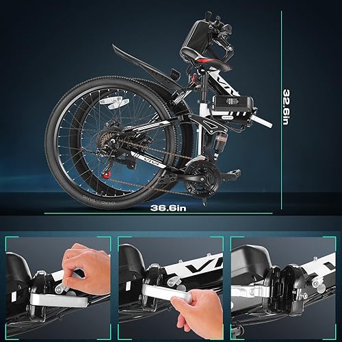 Miniatura 8 de Vivi Bicicleta eléctrica, bicicleta eléctrica de 26 pulgadas para adultos, bicicleta de montaña eléctrica plegable con motor de 500 W, batería de