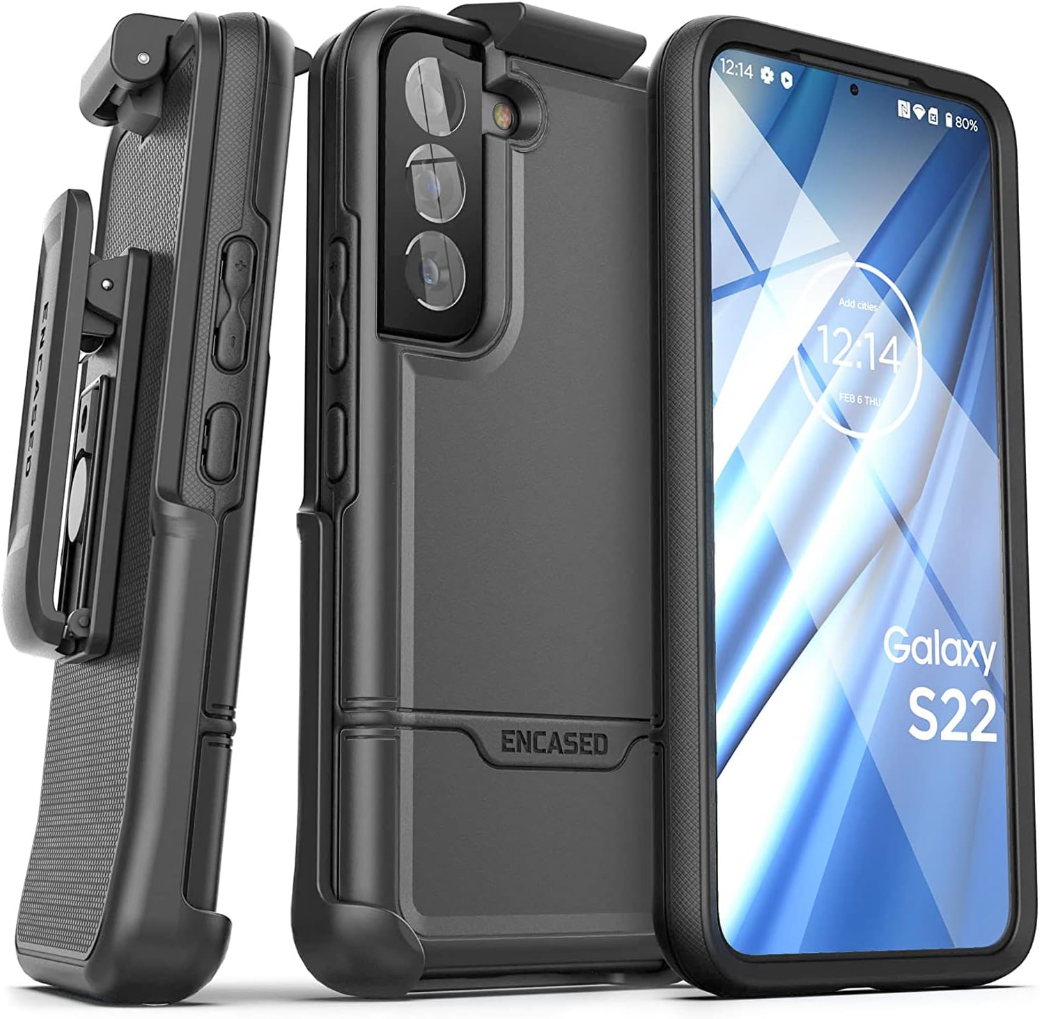 Encased Rebel Designed for Samsung Galaxy S22 Belt Clip Case, Protective Shockproof Case with Holster (Black)