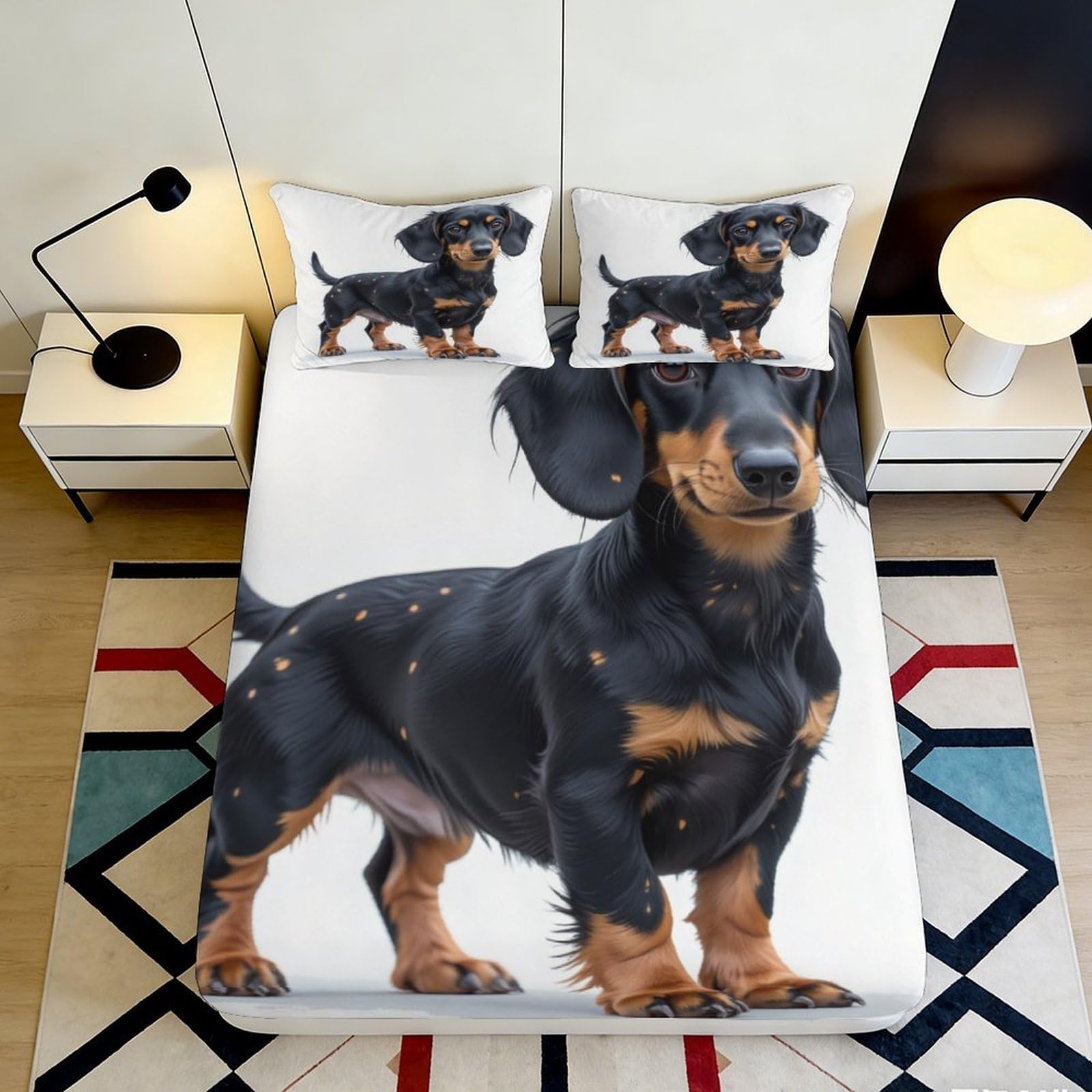3D Printed Black Dachshund Fitted Sheet Microfiber Soft Mattress Cover for Bedroom Dorm Bed Protection Decor 120x200cm 160x200x25cm