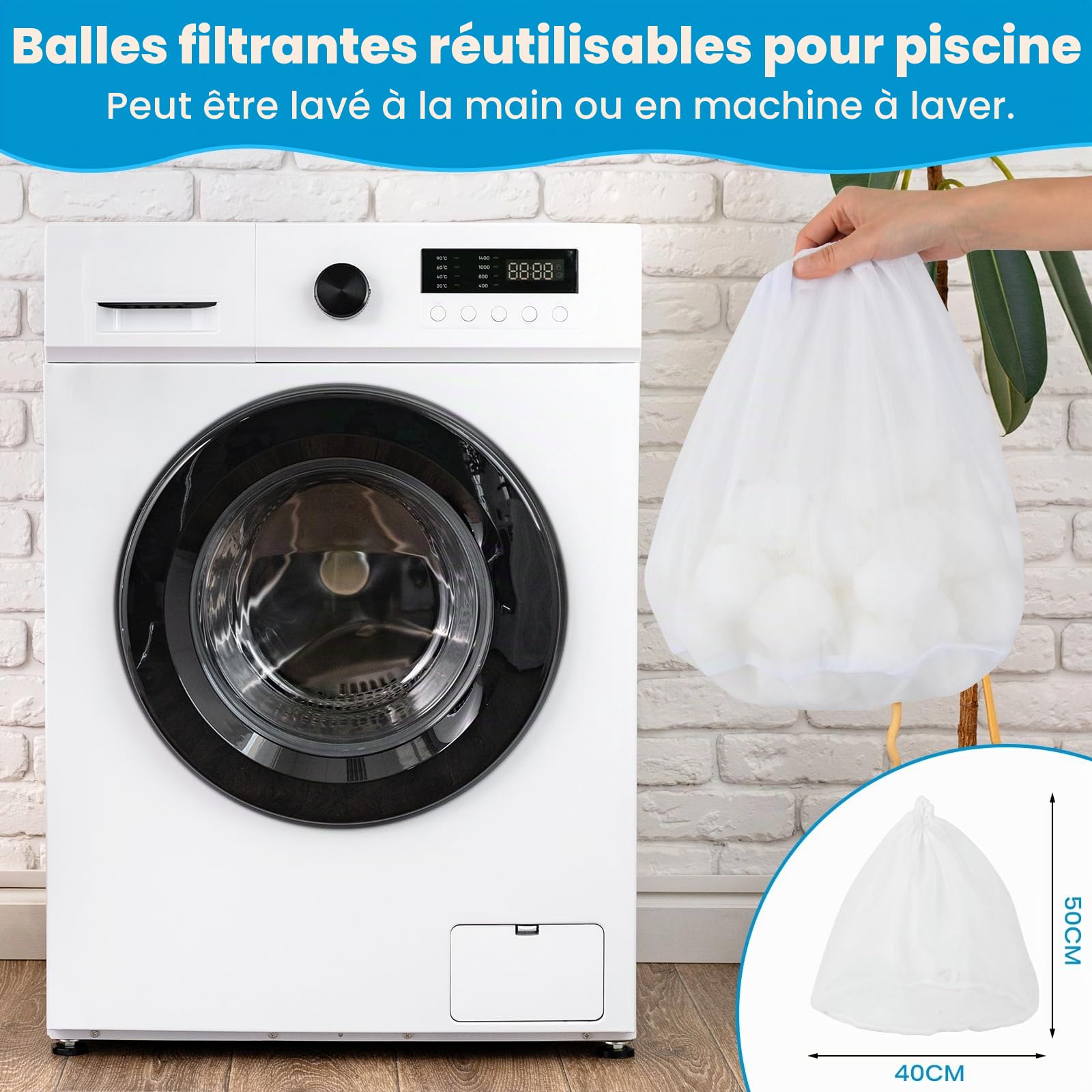 Balles Filtrantes pour Piscine, 1500g Boules Filtrante pour Systèmes Filtration Sable avec Sac Lavage Cordon, Balle Filtration Durables pour Pompe Piscines Nettoyeurs Piscine (Blanc)
