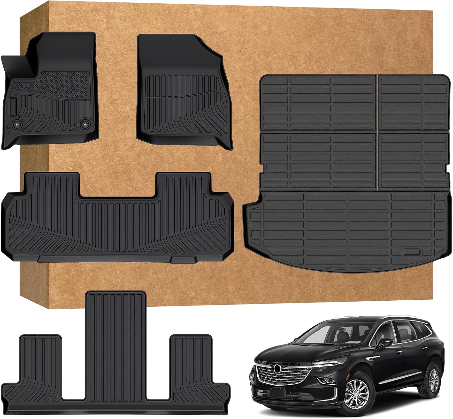 Floor Mats for Buick Enclave 2018-2024, Heavy Duty TPE Waterproof Non-Slip All Weather Protection Custom, Floor Mats & Cargo Liner