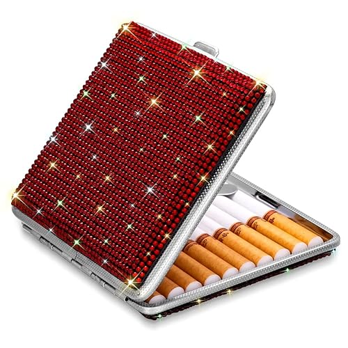 Miniatura 8 de SAVORI Estuche de cigarrillos para mujeres y hombres, soporte de cigarrillos de metal con cristales brillantes de doble cara, caja de cigarrillos