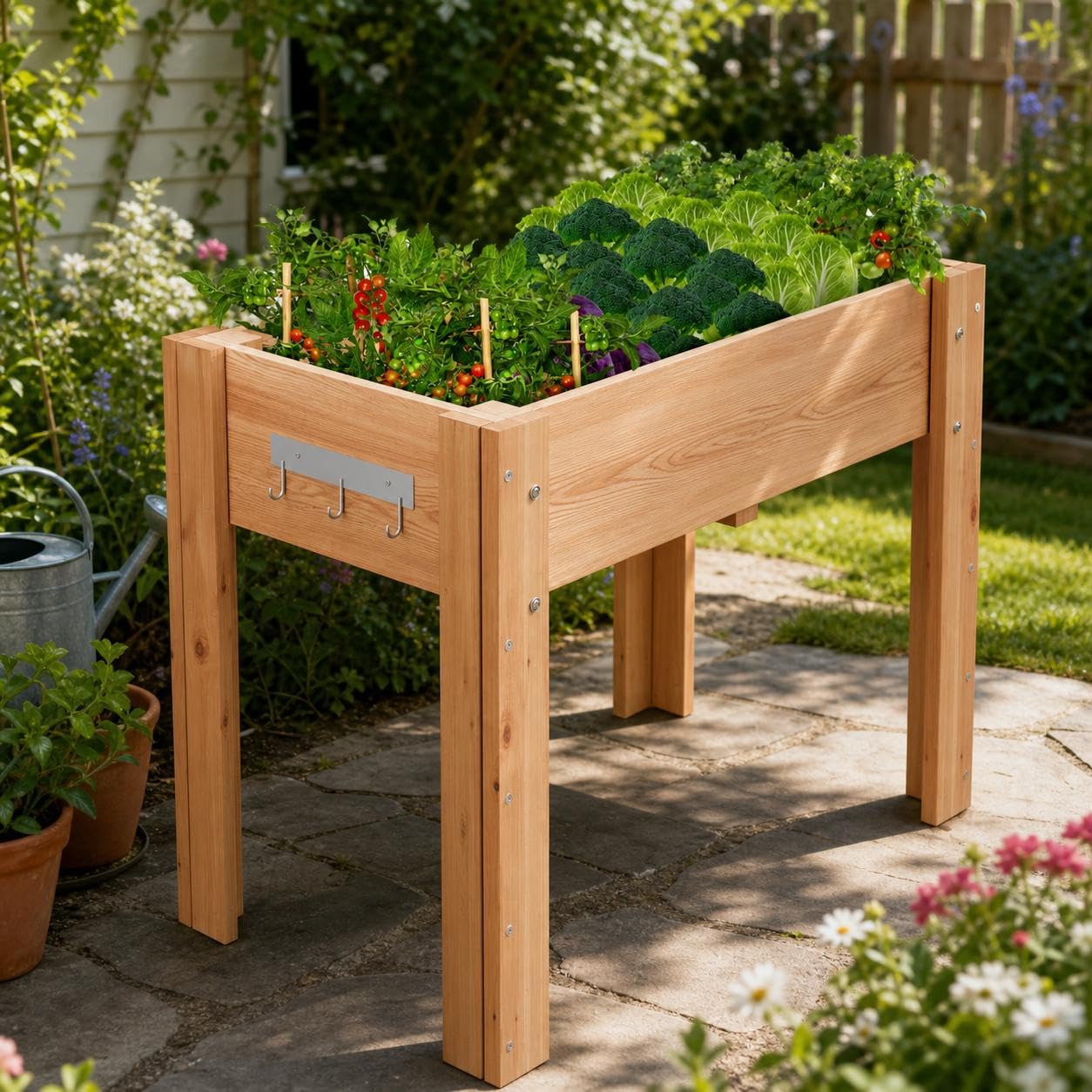 Garvee Raised Garden Bed, Fir Wood Elevated Planter Box with Drainage Holes & Liner, Vegetables Flowers Herbs Plant Container with Tool Hooks & Reinforced Frame for Backyard, Patio, Flower,86x46x76cm