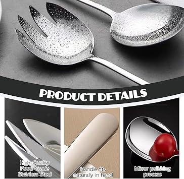Salad Server Set 28 cm 2 Pieces Salad Cutlery Spoon and Fork Stainless Steel Salad Spoon for Ramen Kitchen Parties