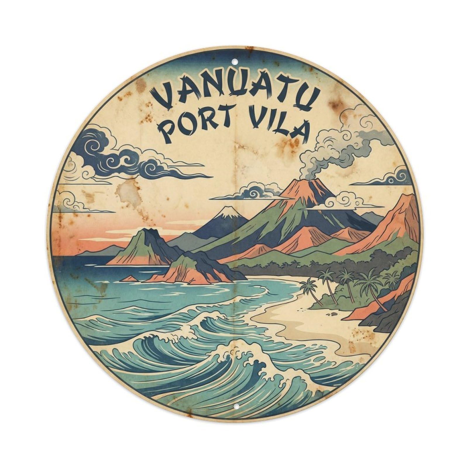 Vanuatu Port Vila Tropical Island Classic Illustration Metal Tin Sign