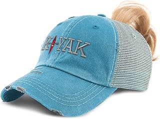 Speedy Pros Womens Ponytail Cap Kayak Embroidery Cotton Distressed Trucker Hats Strap Closure Turquoise Design Only