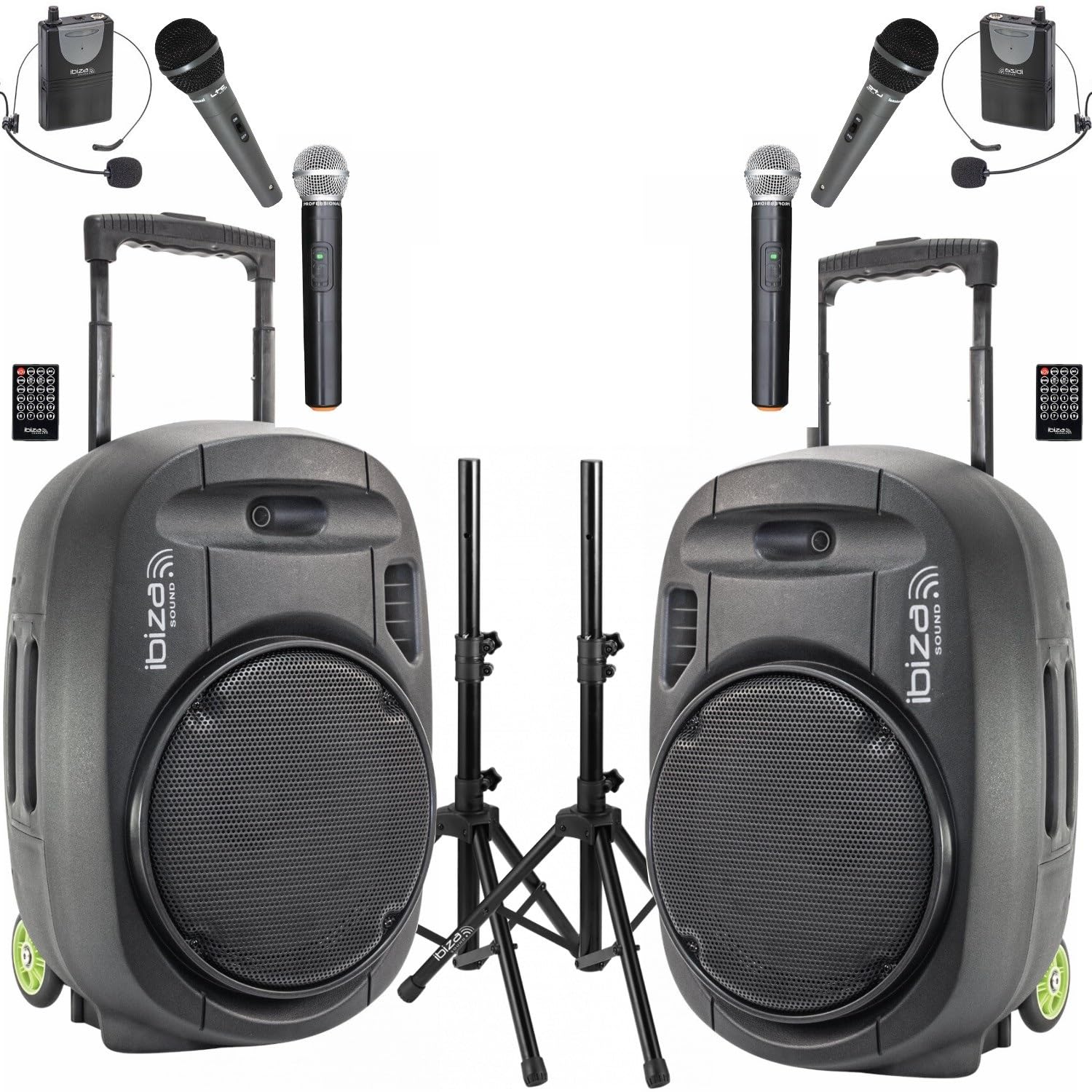 Ibiza - Pack Sono 2 Enceintes Portables USB Bluetooth PORT12VHF-MKII-TWS 700W 6 Micros - Paire Supports Enceintes SS01B-MINI
