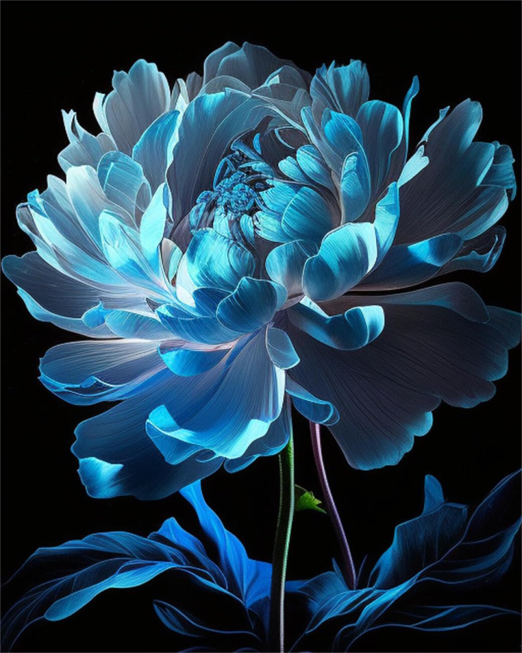 AMBATTERY Flowers DIY French Embroidery Kit with Beads Fantasy Blue Peony Bead Embroidery Kit for Adults Needlepoint Tapestry Set Beaded Stitching 50x60cm