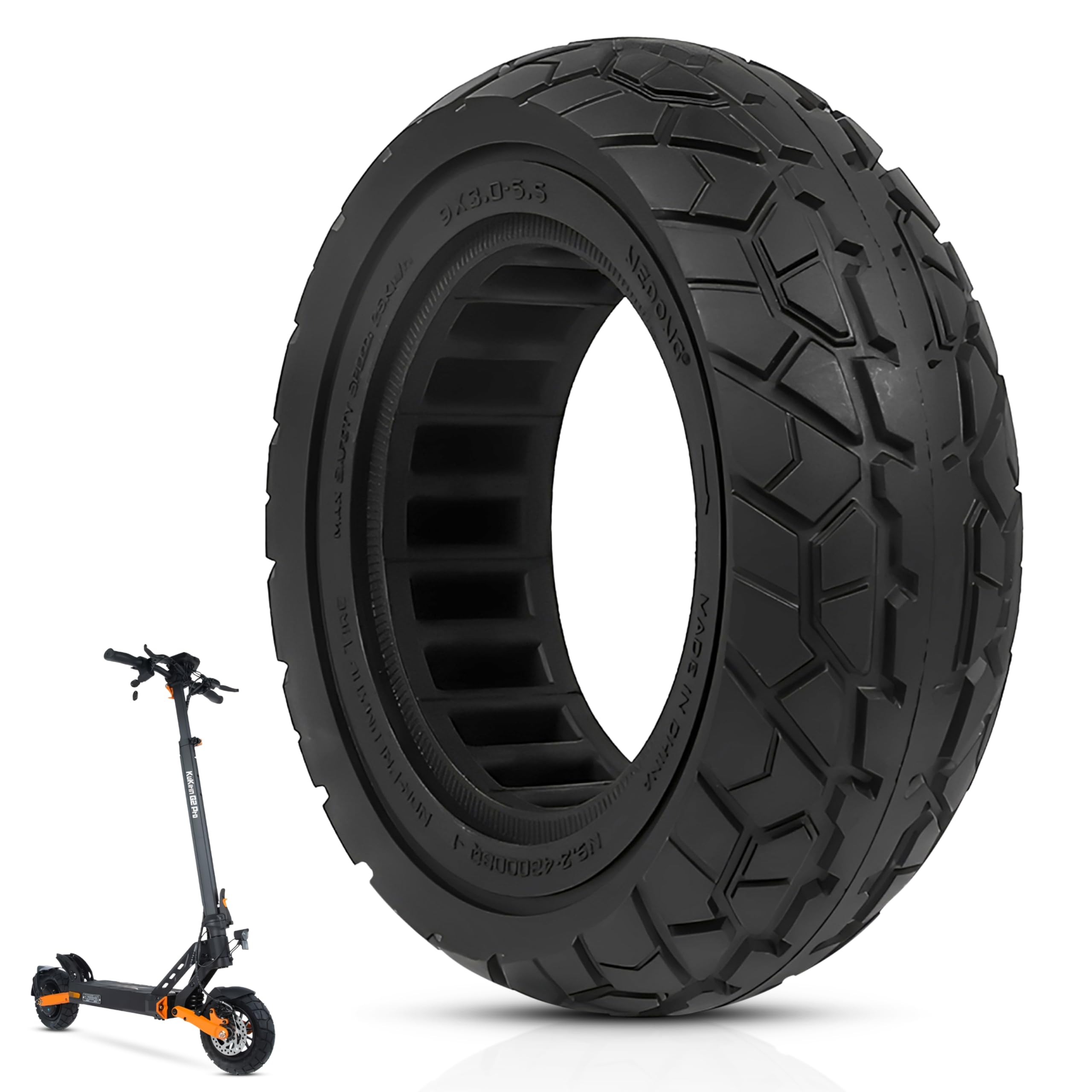 ANSENI Rueda Maciza 9X3.0-5.5 para Patinete Eléctrico Kukirin G2 Pro(Versión 2024 Posterior) Neumatico Offroad Todoterreno 9 Pulgadas,Neumáticos de Reemplazo,Rueda Repuesto Antipinchazo (1 Rueda)