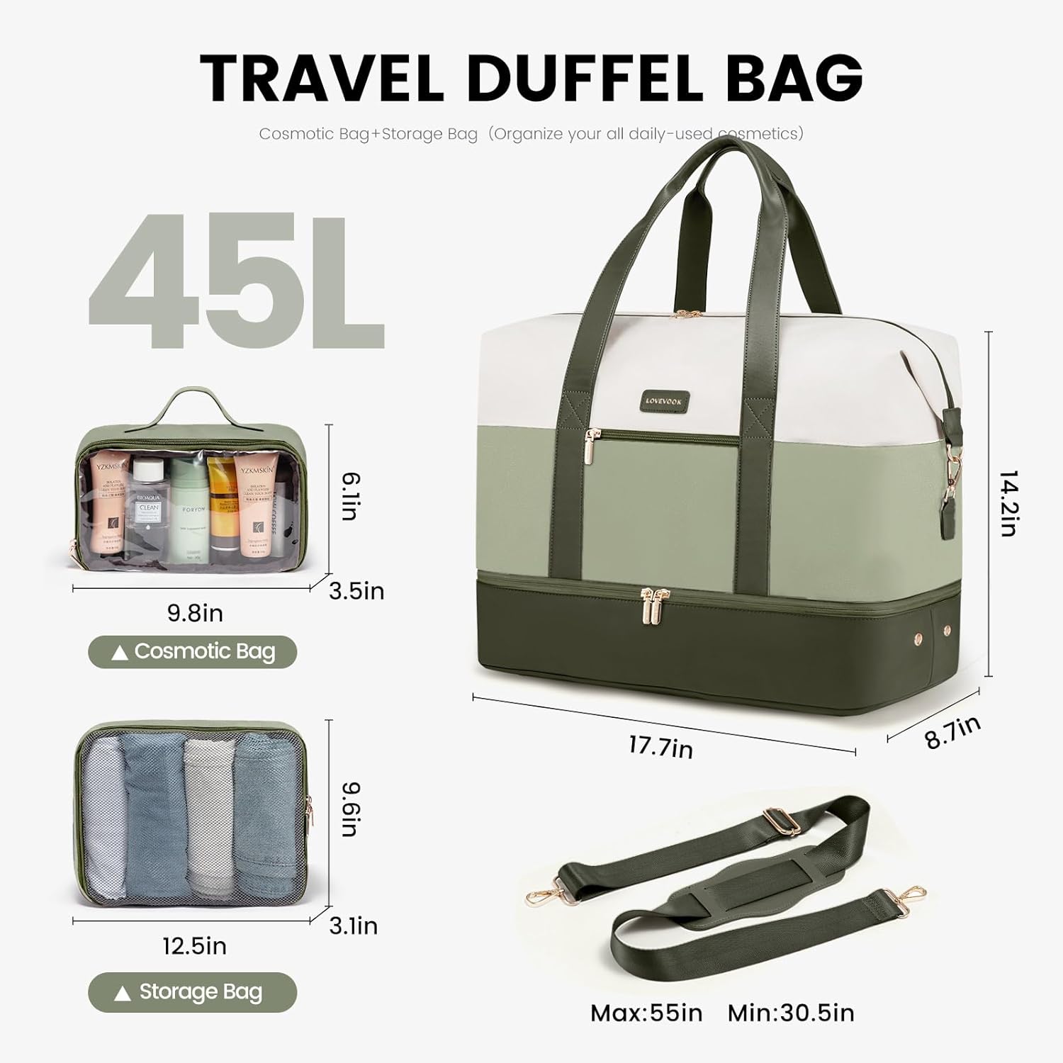 LOVEVOOK Weekender Bag, Large Travel Duffel Bag for Women with 2 Packing Cubes, Carry on Overnight Bag with Shoe Compartment, Mom Hospital Bags for Labor and Delivery - Image 3