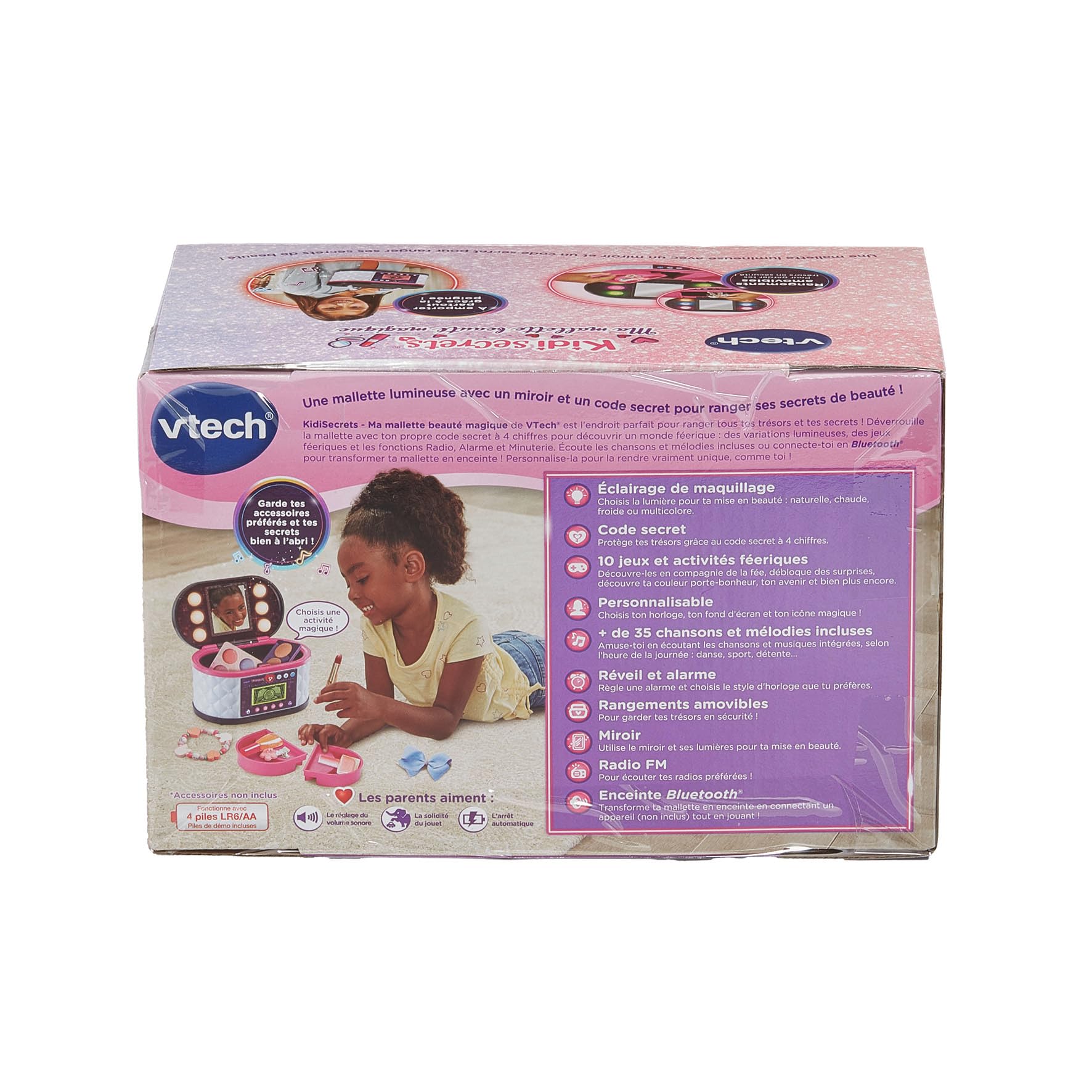 VTech - KidiSecrets Ma Mallette Beauté Magique Noire - Boîte Secrète avec Code, Miroir LED, Bluetooth, Jeux - Vanity Maquillage, Boîte à Bijoux Musicale - Cadeau Enfant Dès 5 Ans - Contenu en Français