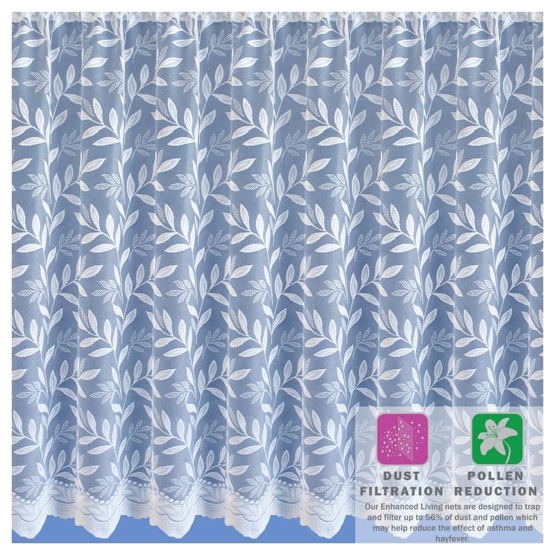 Spring Time Leaves Net Curtain Sold per Metre Width Using Quantity Box and Sent in One Piece (36 Drop)