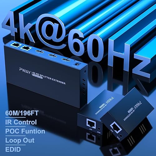 Miniatura 9 de Divisor extensor HDMI 1x4 HD 4K 60Hz a través de cable Ethernet CAT5CAT6CAT7, hasta 196 pies de bucle equipado con IR POC y EDID