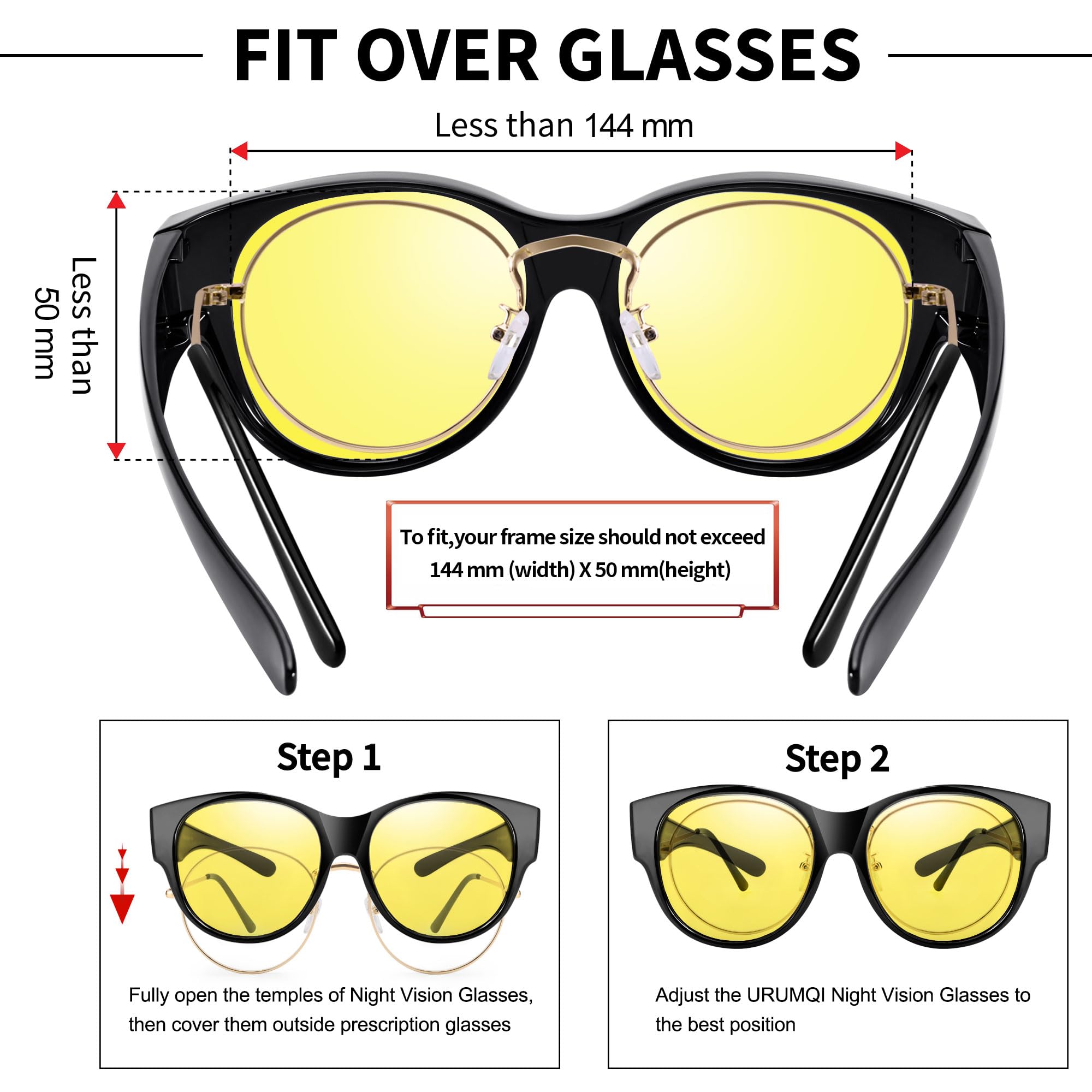 URUMQI Gafas de conducción de visión nocturna para hombres y mujeres, antirreflejos, polarizadas, lentes amarillas | Lentes polarizados antirreflejos, lentes tintados amarillos para conducción nocturna, marco redondo de ojo de gato