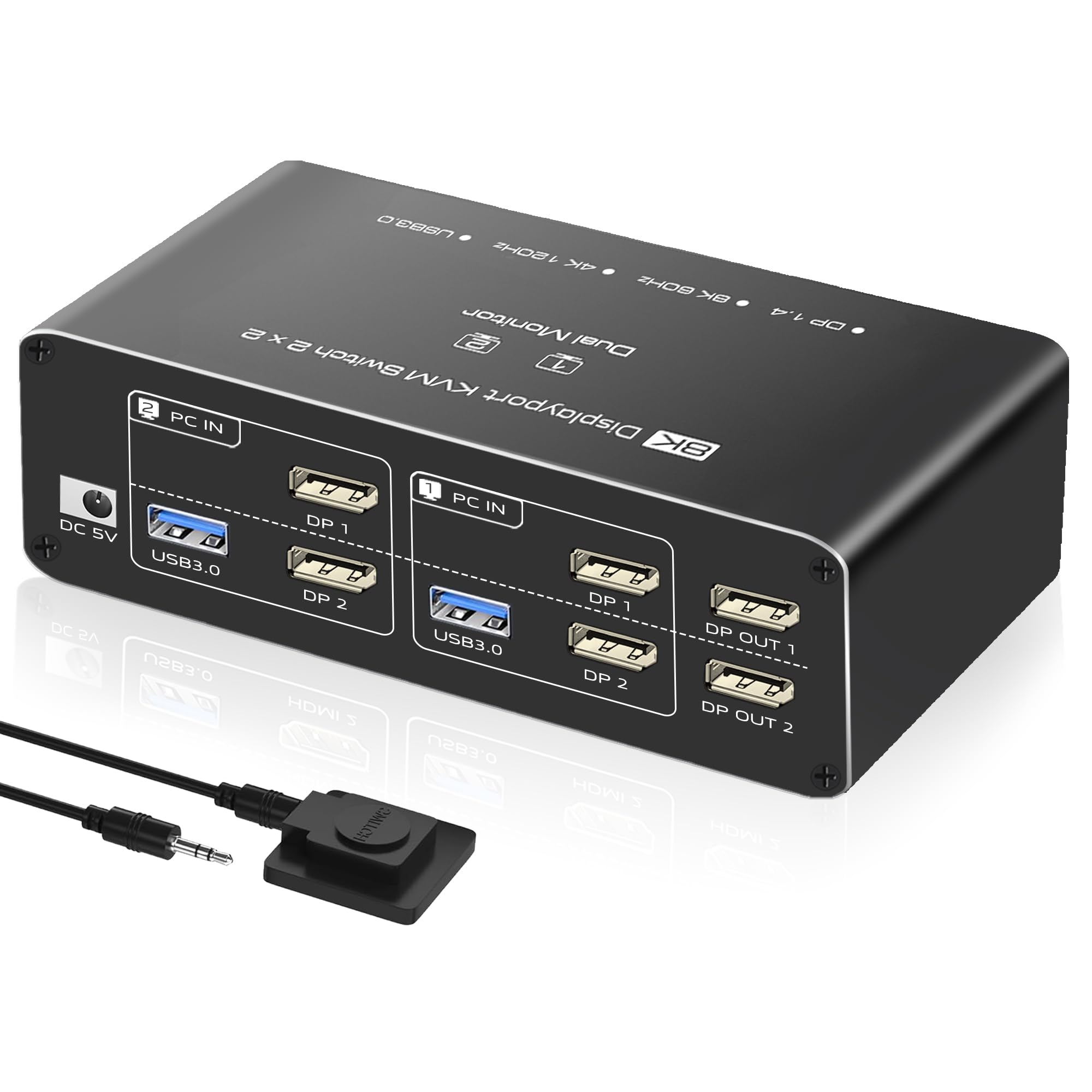 【8K 2PC 切替 2モニター 同時出力】Displayport KVM 切替器 4K 144HZ デュアルモニター DP 2入力2出力 2台PC USB3.0 スイッチャー パソコン 切替 4K 144Hz DP スイッチ デュアル ディスプレイ USB ハブ 切替 スイッチャー USB 4出力 切替 キーボード マウス 共有 USB B 2入力 4出力 切替機