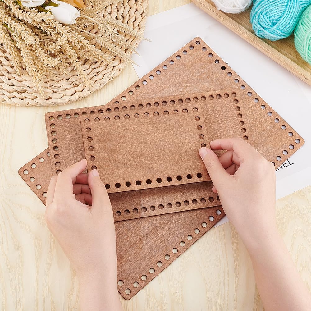 PH PandaHall 3 Sizes Wooden Basket Bases, Rectangular Blank Crochet Bag Bottom Crochet Bottom Accessory for DIY Basket Craft Weaving for Knitters Crocheters Beginners, Length 5.9/9.8/11.8 inch image 3