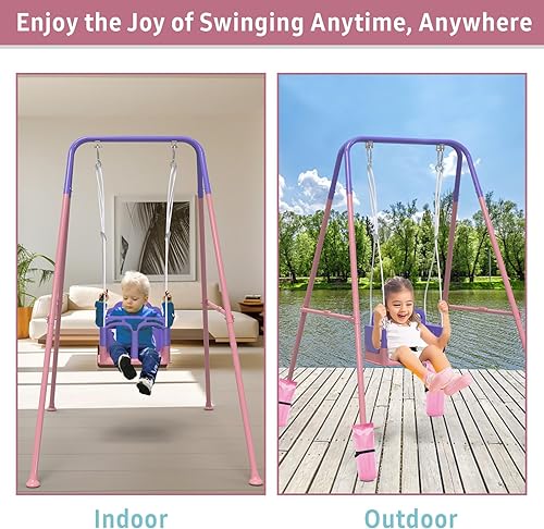 Miniatura 8 de Juego de columpios plegables para niños pequeños, para interiores y exteriores, para patio trasero, diseño seguro y duradero, crece con tu hijo