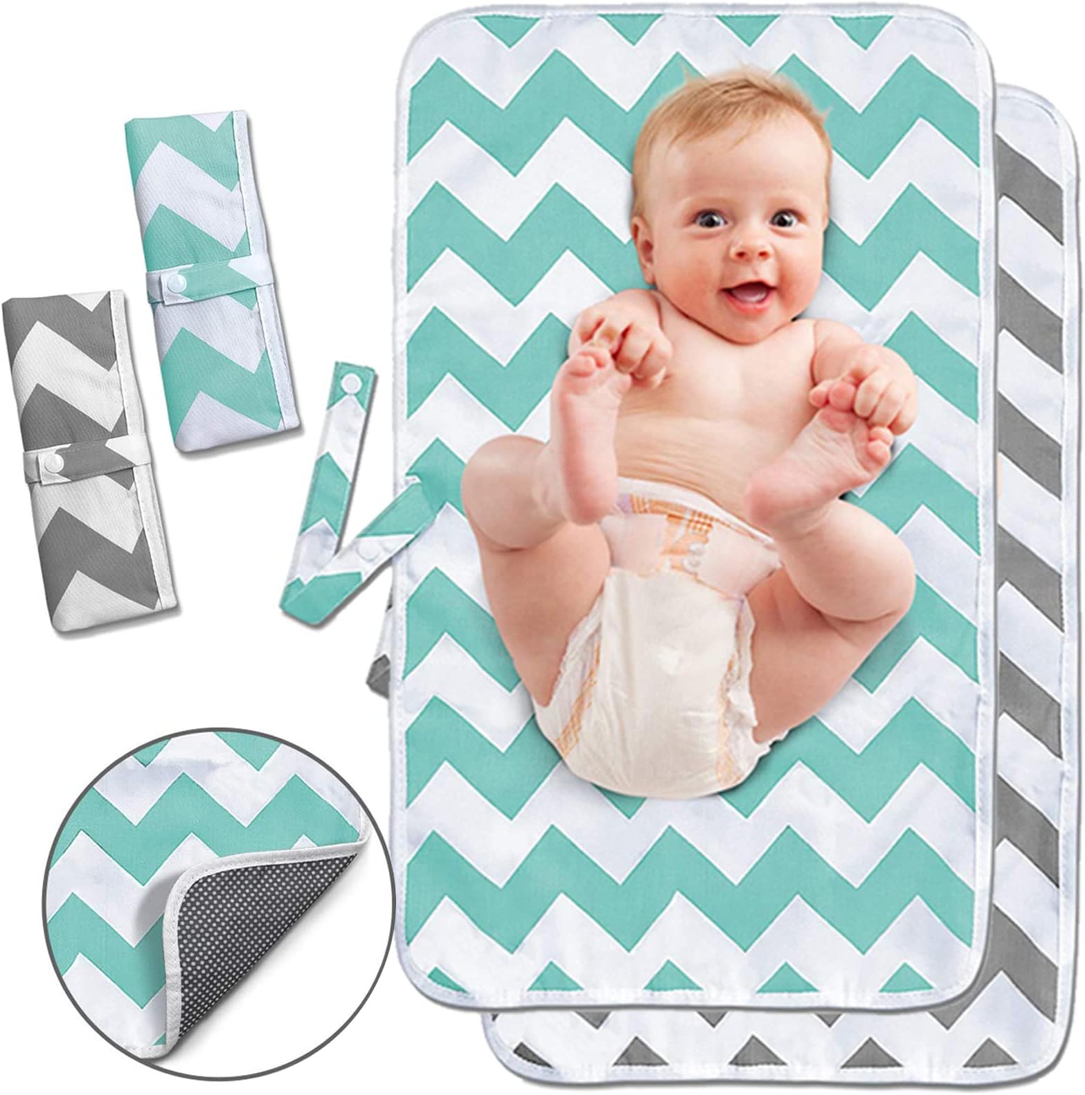 Portable Changing Pad, 2 Pack Baby Waterproof Diaper Changing Pad Reusable and Washable Newborn Travel Mat Station for Home Travel Outside
