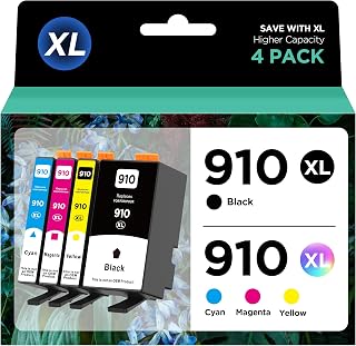 910XL Ink Cartridges High Yield (4 Pack) Compatible with HP Officejet Pro 8020 Ink Cartridges Replacement for HP 910 XL Ink Use with OfficeJet Pro 8025 8020 8028 8035 8022 Printer (1BK/1C/1M/1Y)