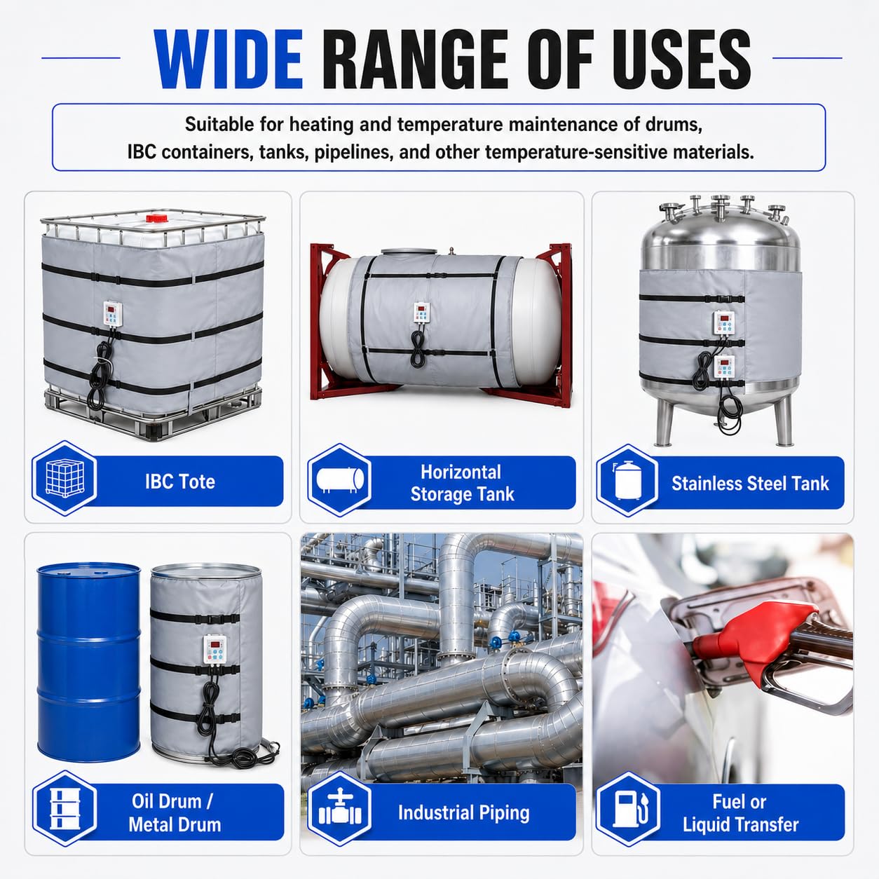 Mata grzewcza 4000 W do zbiornika IBC 275 galonów z pełną izolacją 200L | Pomaga zachować odpowiednią lepkość podczas pompowania, mieszania i opróżniania materiałów termowrażliwych.