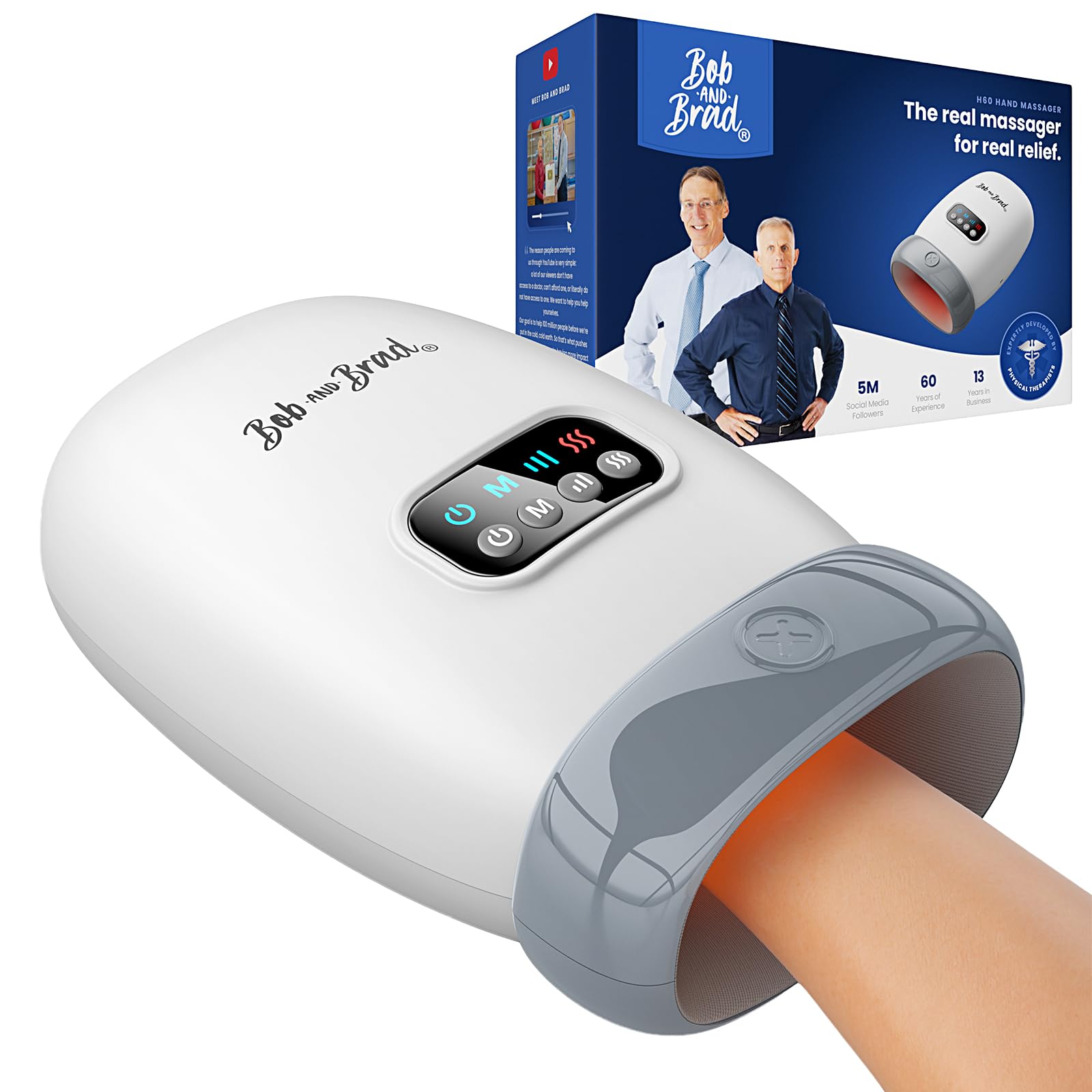 BOB AND BRAD H60 Hand Massager with Heat and Compression, Cordless Hand Massager for Arthritis and Carpal Tunnel, Pain Relief Heated Wrist Finger Massage, Valentines Gifts for Women Men Mom Dad
