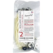 Square Braid Cotton Candle Wick - #2, Tabbed, Waxed 50 Count
