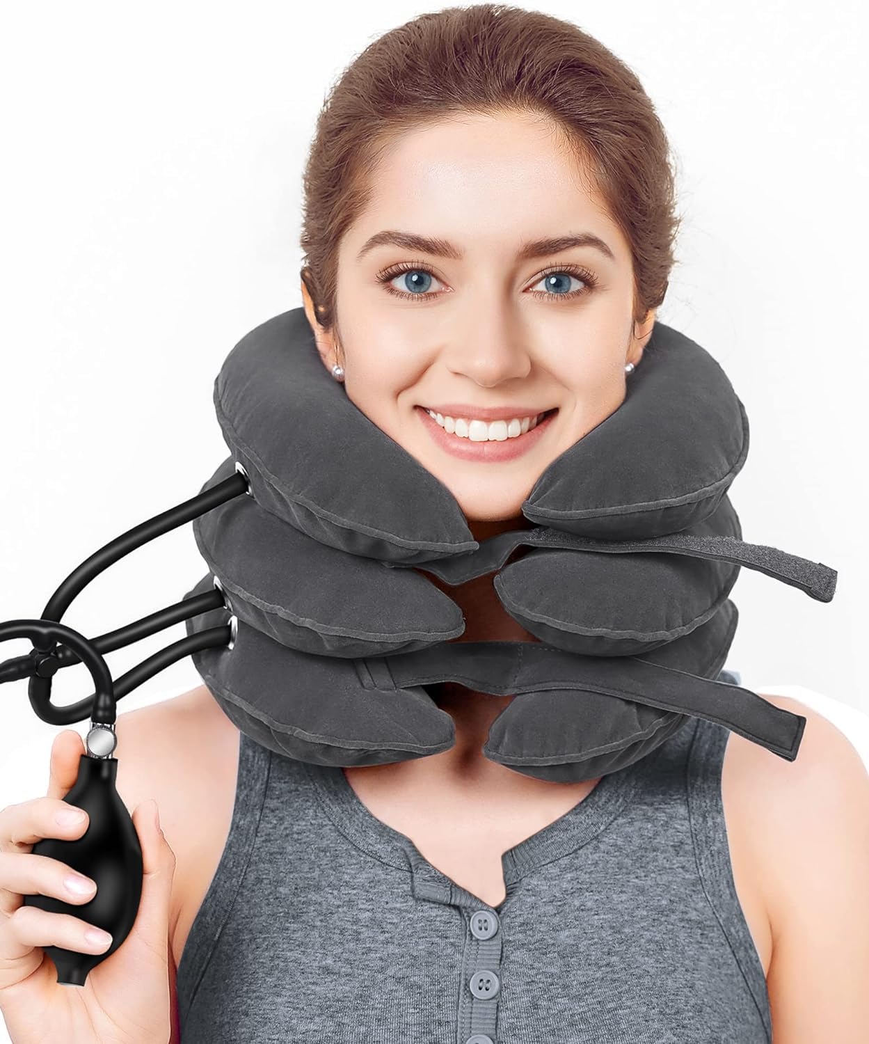 Cervical Neck Traction Device,Portable Neck Stretcher Cervical Traction Provide Neck Support and Neck Pain Relief,Neck Traction Devices for Home Use Neck Decompression(Grey)