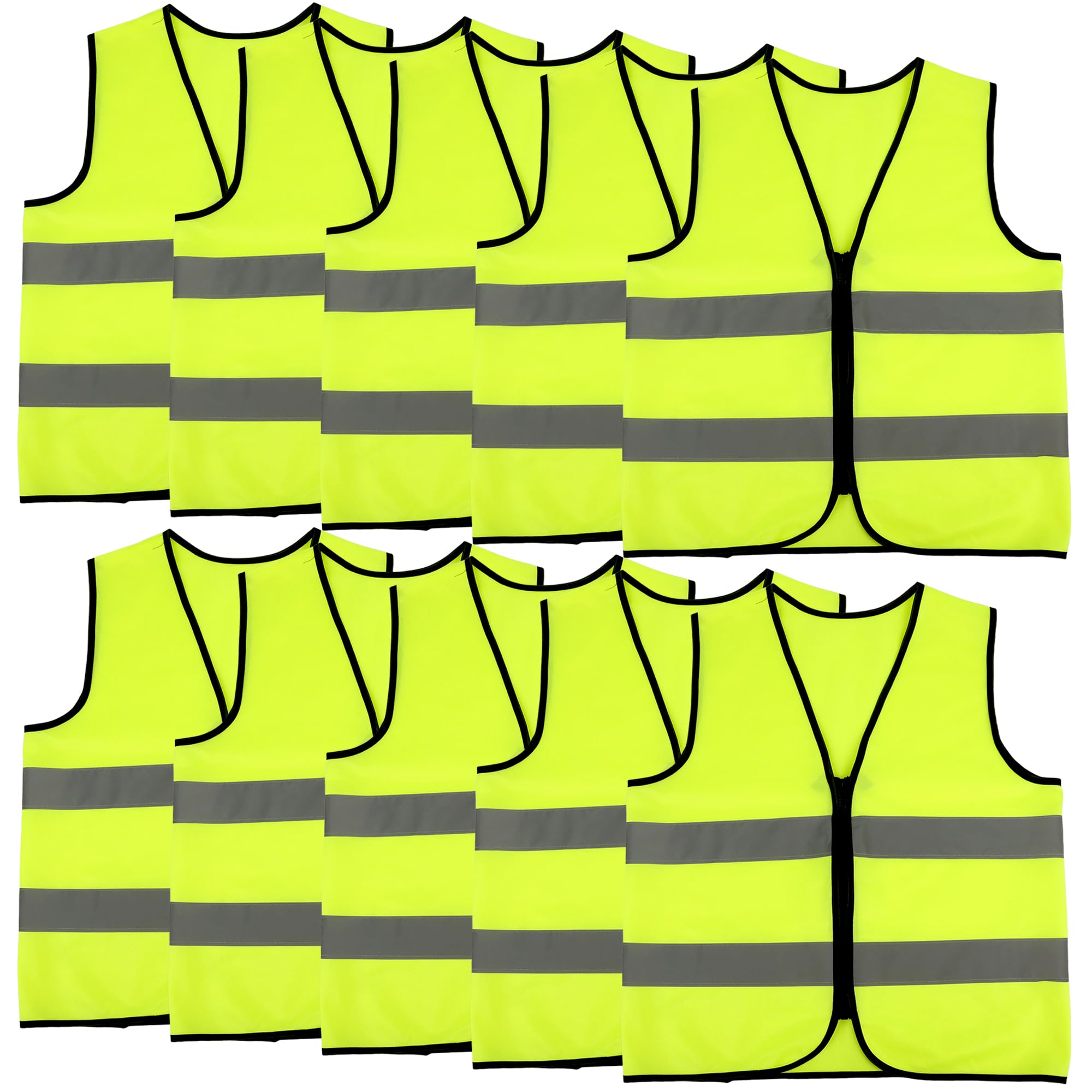 10 Pcs Kids Hi Vis Vests Child High Visibility Reflective Vest Hi Vis Safety Vests with Reflective Strips for Children Outdoor School Traffic Activities (L(48 x 80 cm, 10-12 Years)