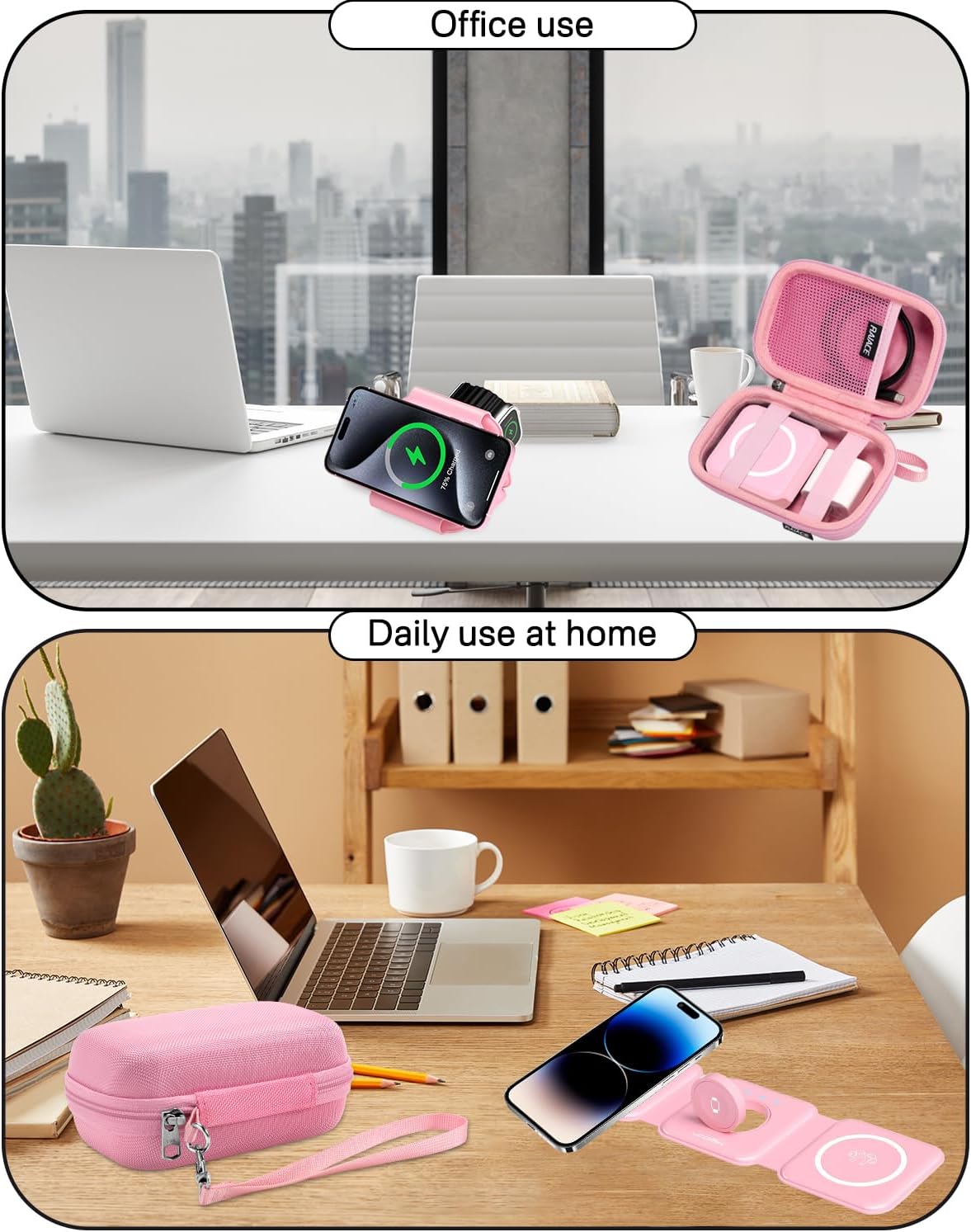 RAIACE Hard Storage Case Compatible with UCOMX 3 in 1 Charging Station, for Iseyyox/for LISEN 3 in 1 Charger, with Mesh Pocket for Cables or Accessories. (for Sale is case only). - Pink