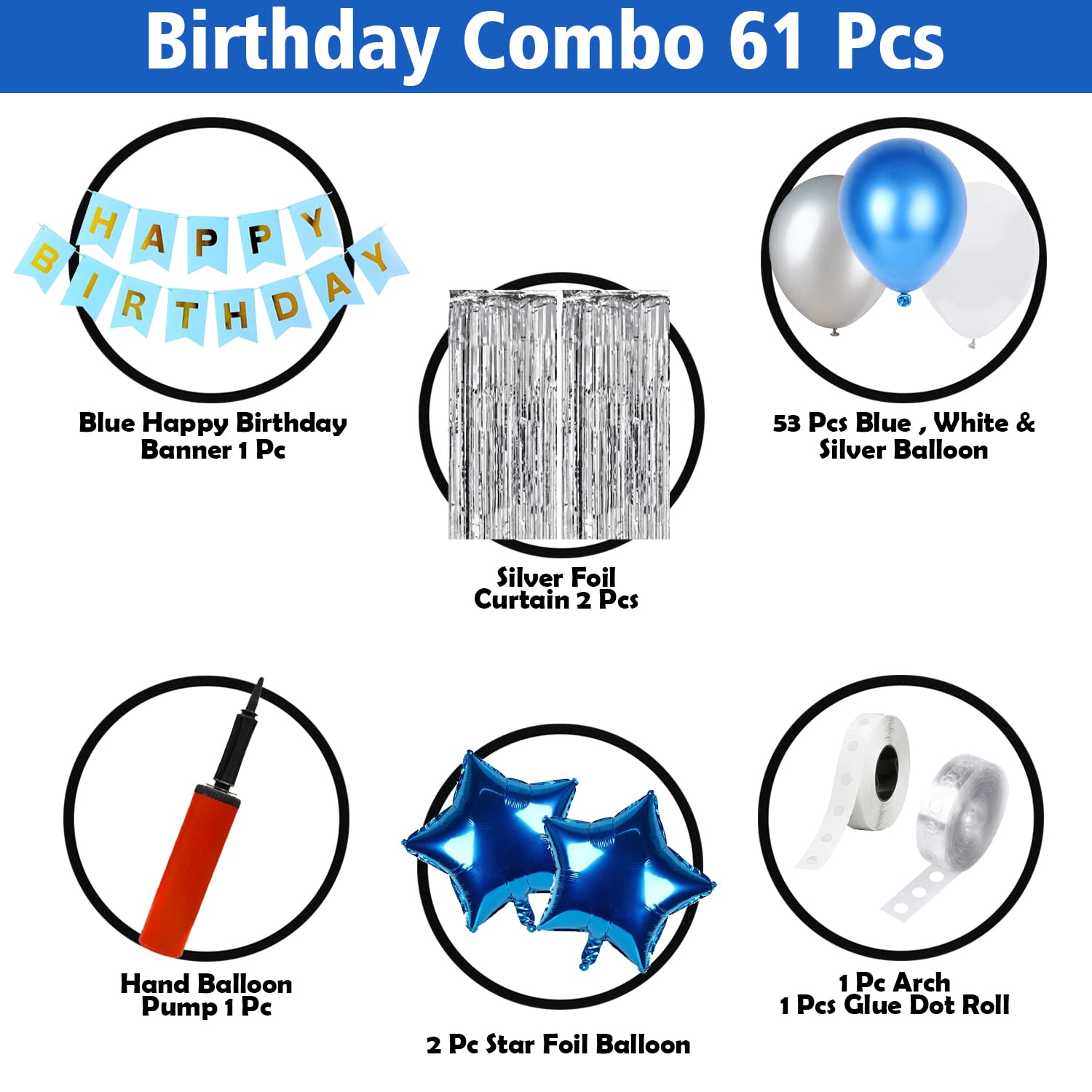Party Propz Blue Birthday Decoration Items -61pcs Birthday Decoration Items For Boy, Blue Balloons For Birthday Decorations, Birthday Decoration Kit, Happy Birthday Decorations For Husband (Cardstock)