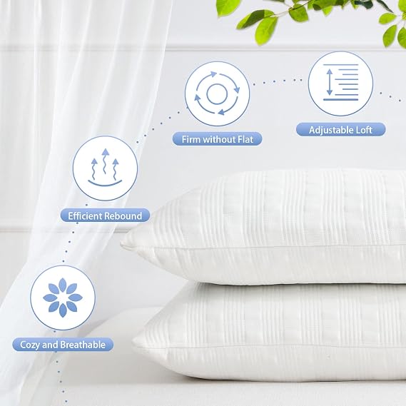 Meoflaw Sleeping Cooling Pillow Queen Size Shredded Memory Foam Bed Pillow with Double Sided Pillow Case Adjustable Loft Throw Rebound Queen Pillow for Side & Back Sleepers