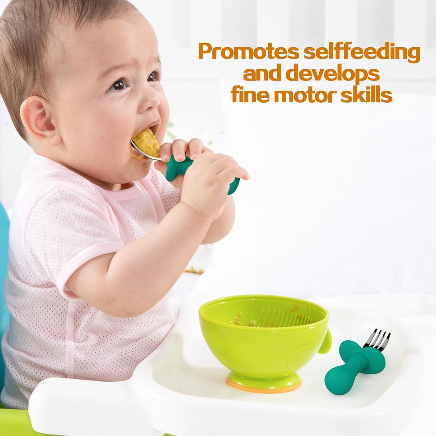 Toddler Spoons and Forks Set, Kids Sierware Set with Silicone Handle,