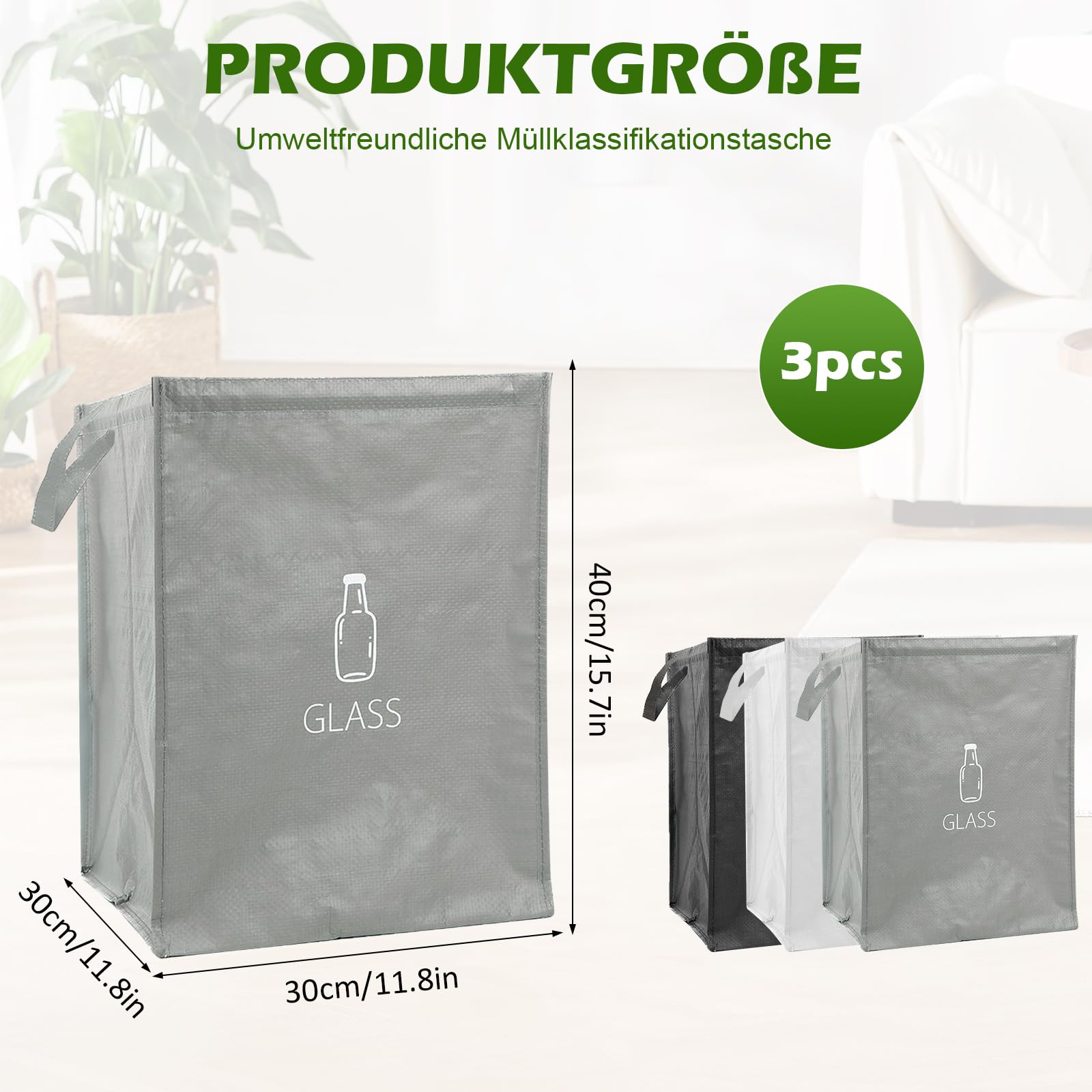 Lot de 3 Sacs Tri Selectif Poubelles Recyclage Organisateur pour Bouteilles Consignées Papiers Cuisine Exterieur