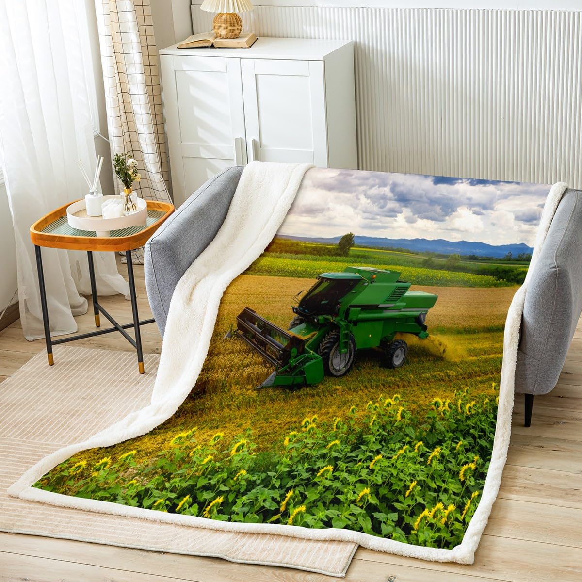 Tractor Sherpa Blanket Farmland Fleece Throw Blanket for Bed Sofa Kids Western Farm Tractor Plush Blanket Utra Soft Vehicle Fuzzy Blanket Bedroom Machinery Truck Flannal Blanket Single 50x60 Inch — image 1