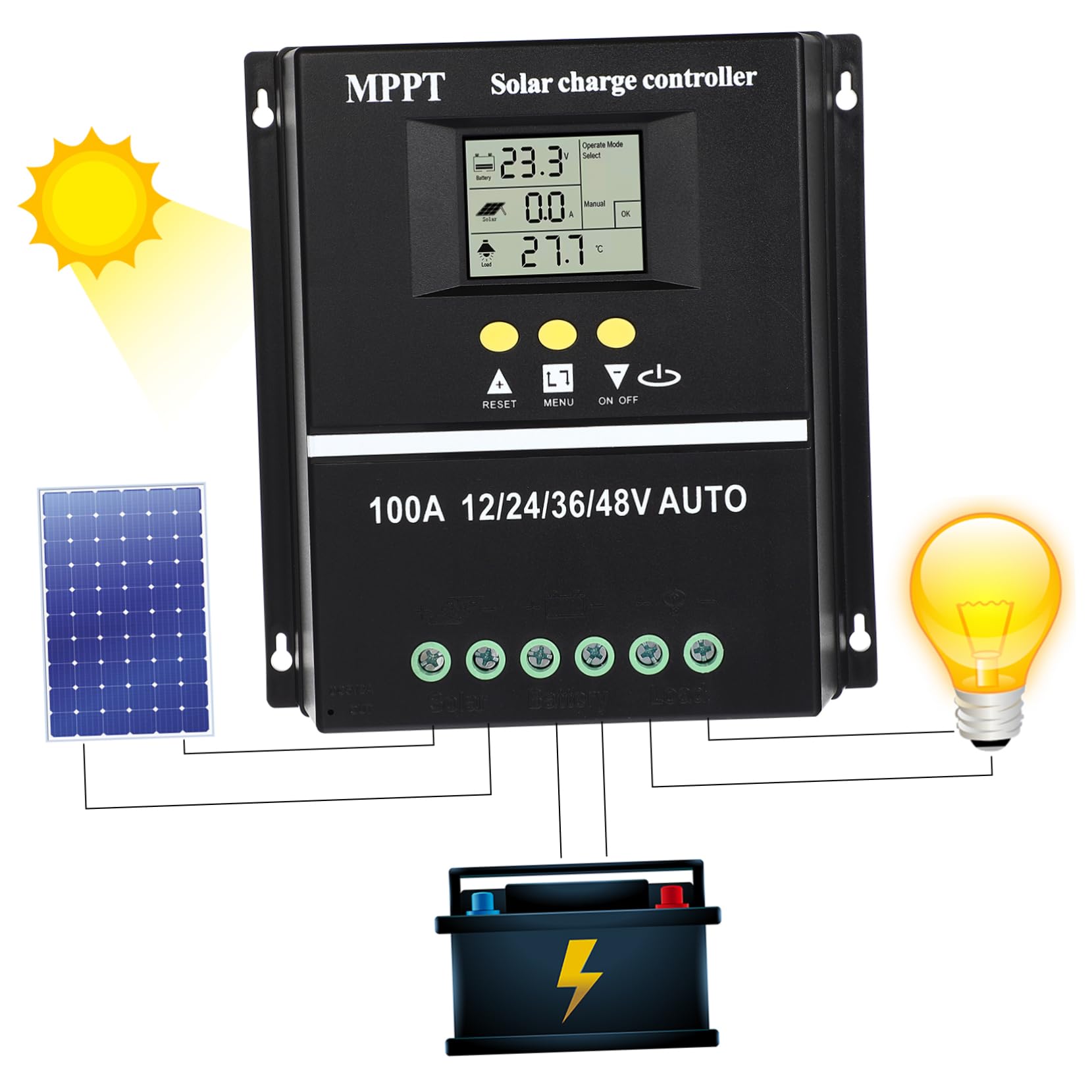 Contrôleur de Charge Solaire 36 V Mppt 24 V 12 V 100 A 48 V