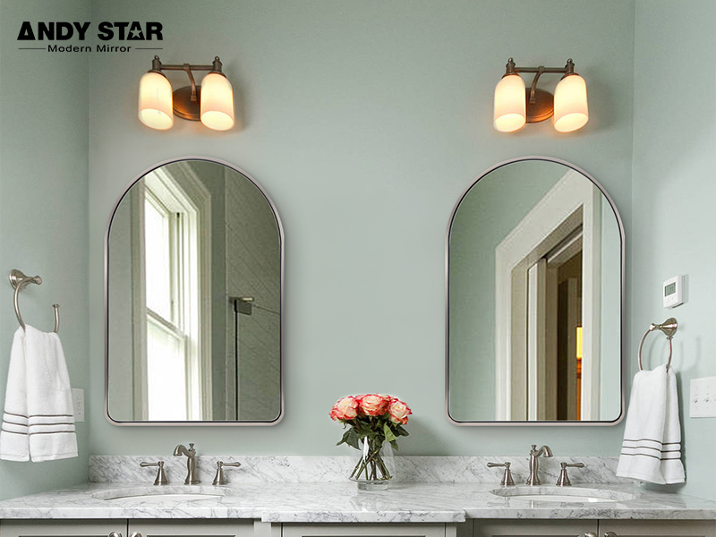 ANDY STAR Arched Mirror, Black Bathroom Mirror In Stainless Steel Metal Frame, Arch Top Rounded Corner 1 Inch Deep Set Design Wall Mount Hangs Vertical - View #6