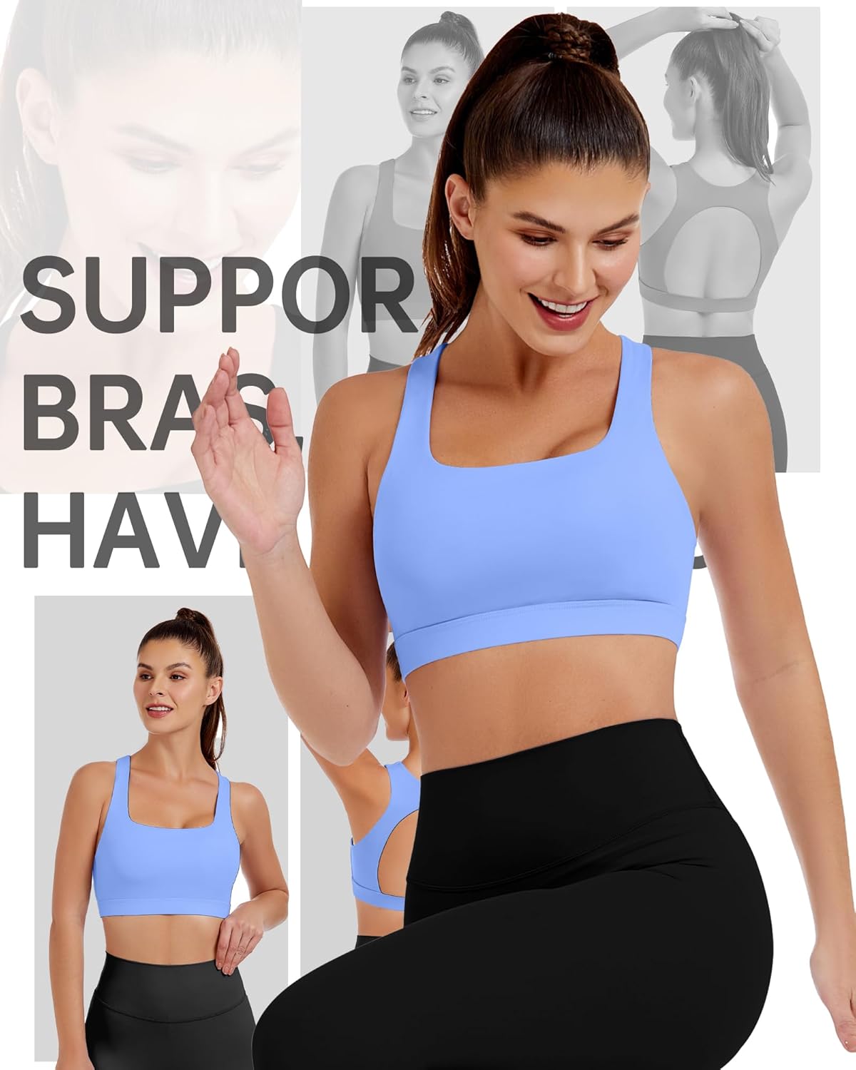 XUNYU Sports Bras for Women Padded Open Back Workout Tank Tops Built in Bra Push Up High Support Crop Yoga Athletic Top - Image 9