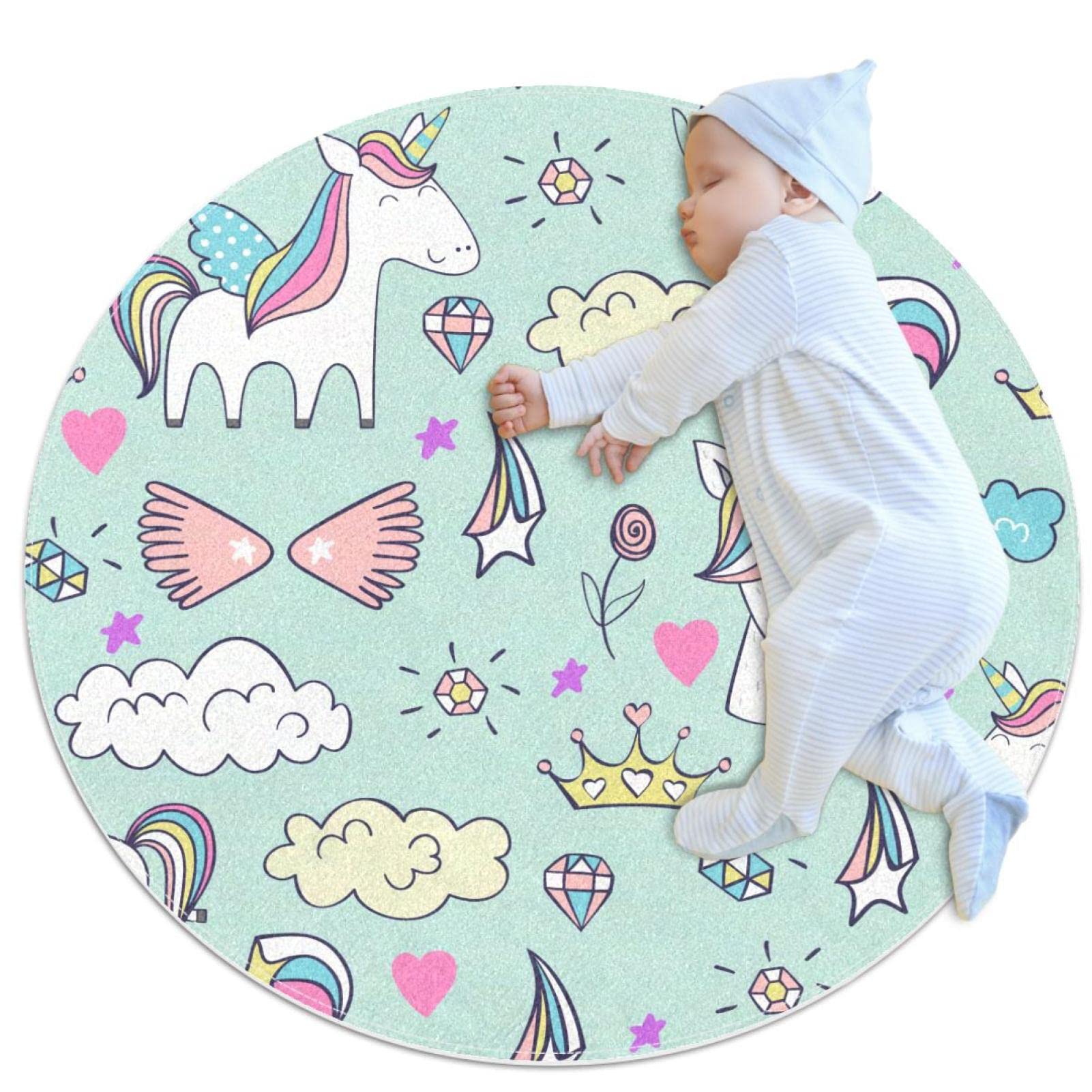Tapis nuages et licornes pour salle de bain enfant JDEZ 70x70cm